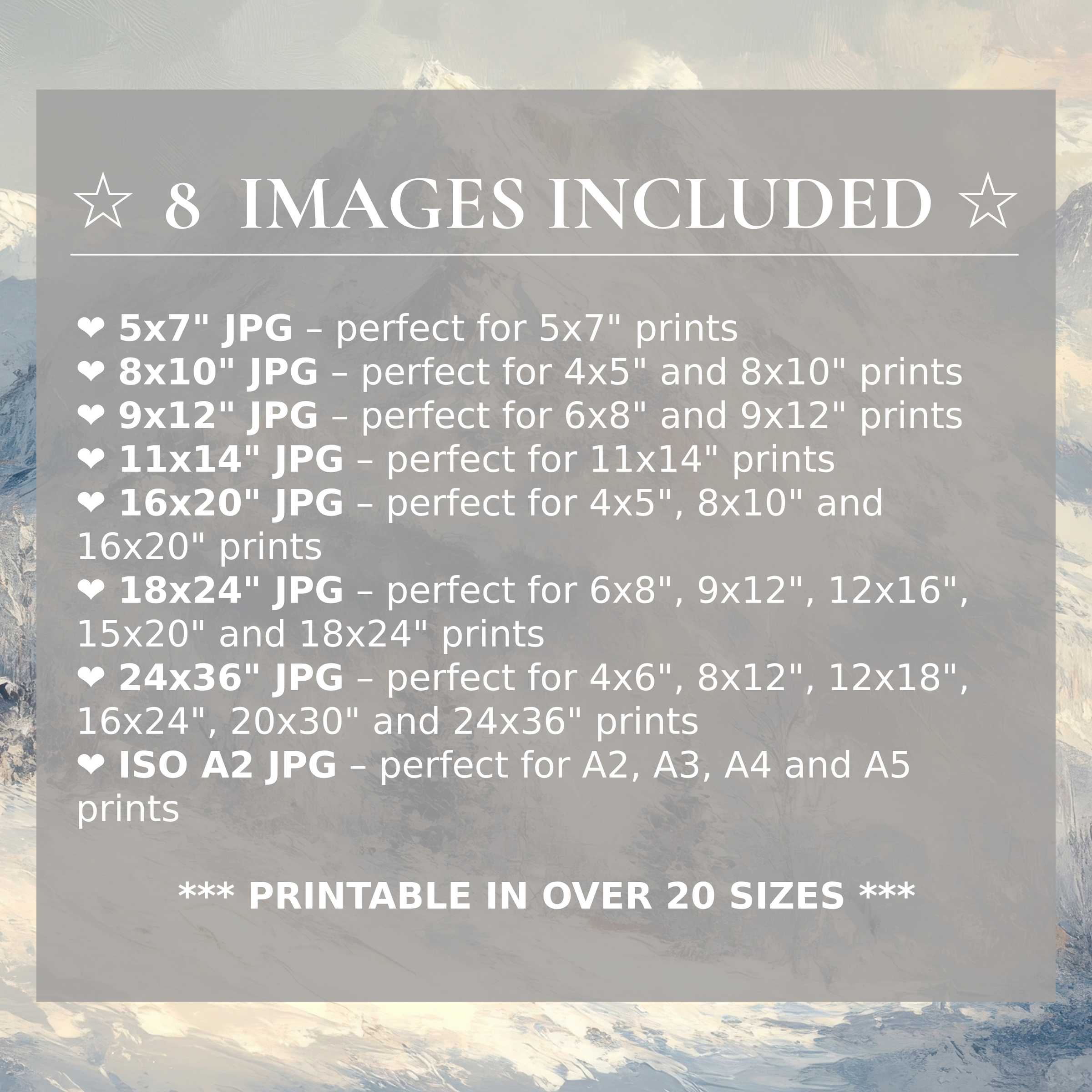 Winter digital print radiates serene blues and warm neutrals, enhancing modern interiors with elegance; includes 8 high-quality sizes