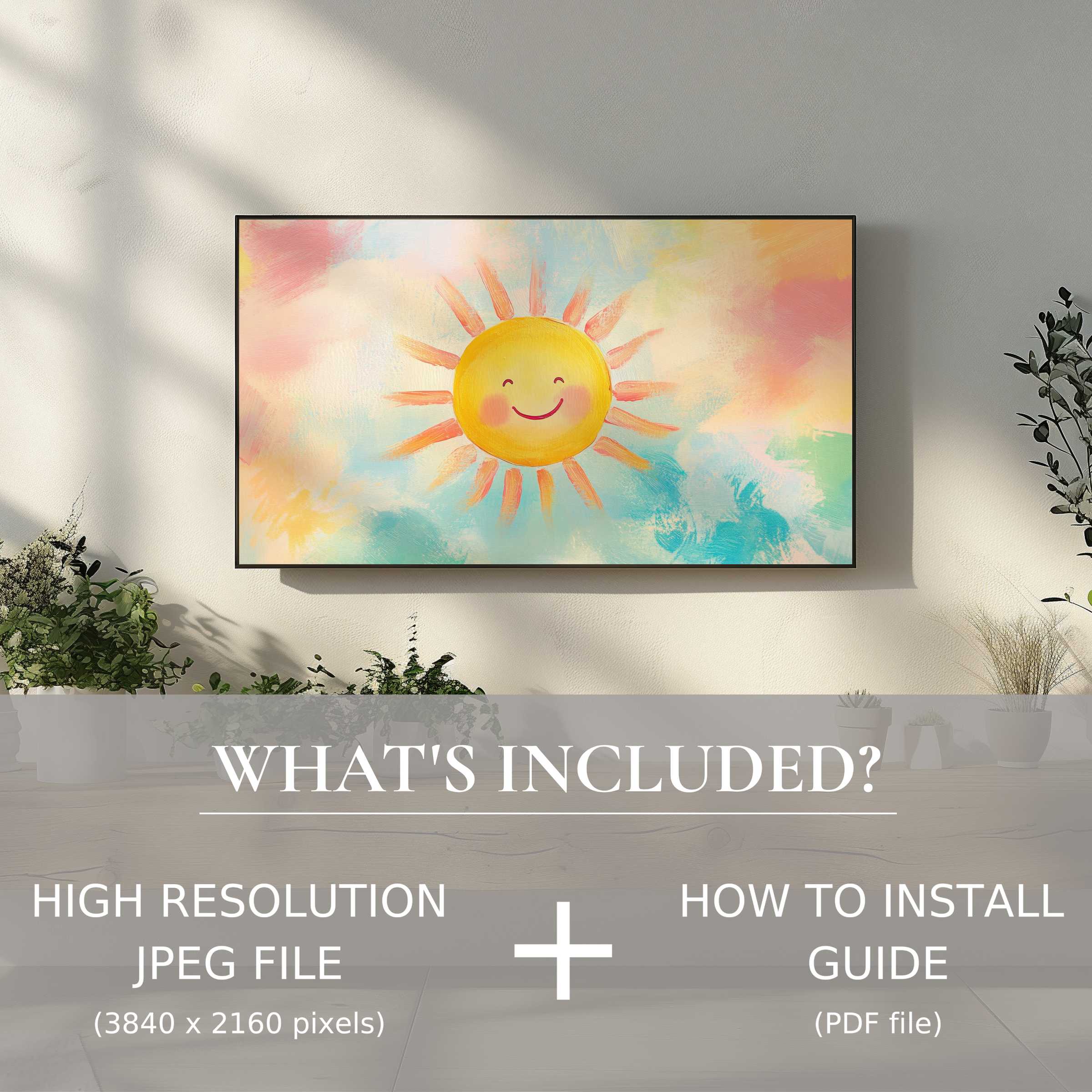 Nursery digital TV art download of a cheerful sun brightens any room with easy, stylish digital decor
