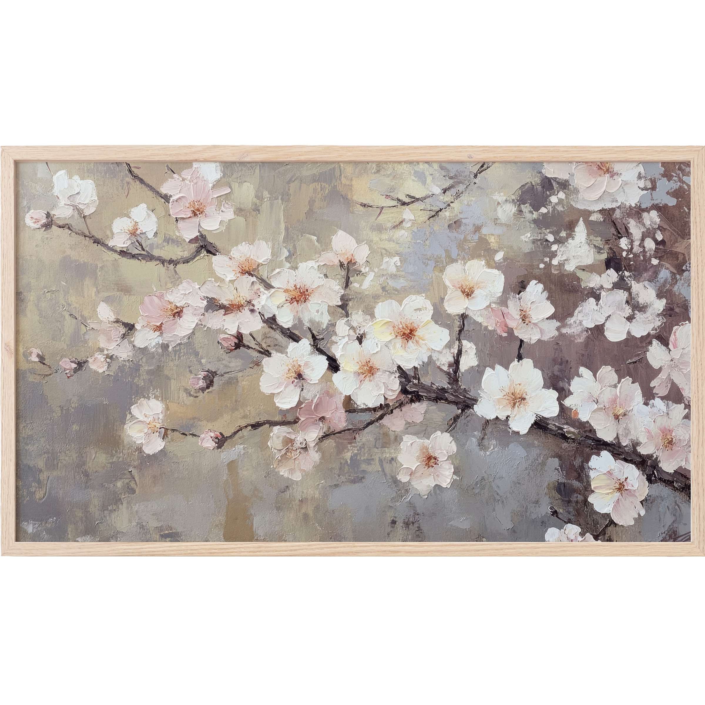 Elegant floral oil painting with soft pinks and muted grays, perfect tree Frame TV Art for modern spaces