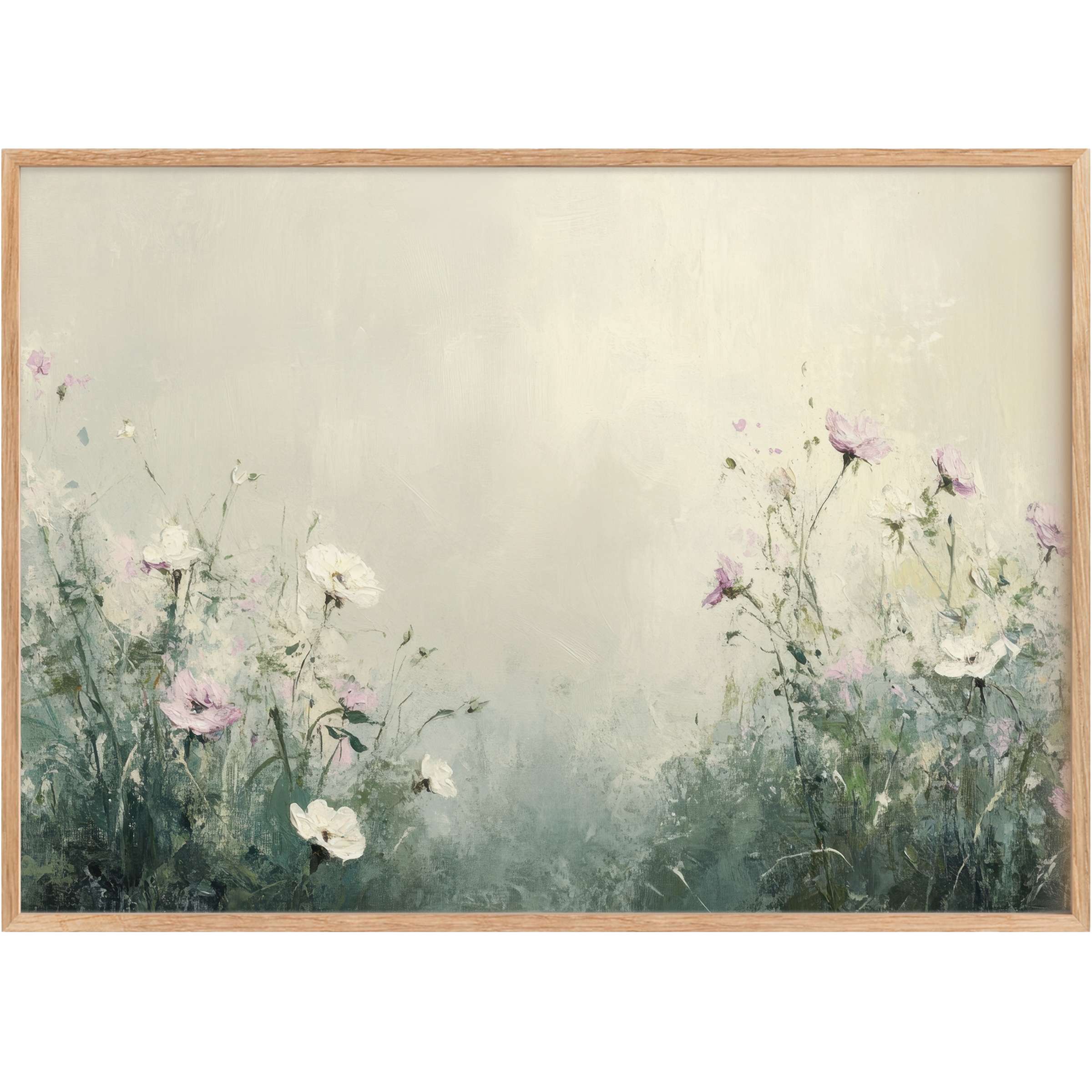 Elegant spring printable wall art with soft white and blush florals, evoking a serene and graceful ambiance in refined spaces