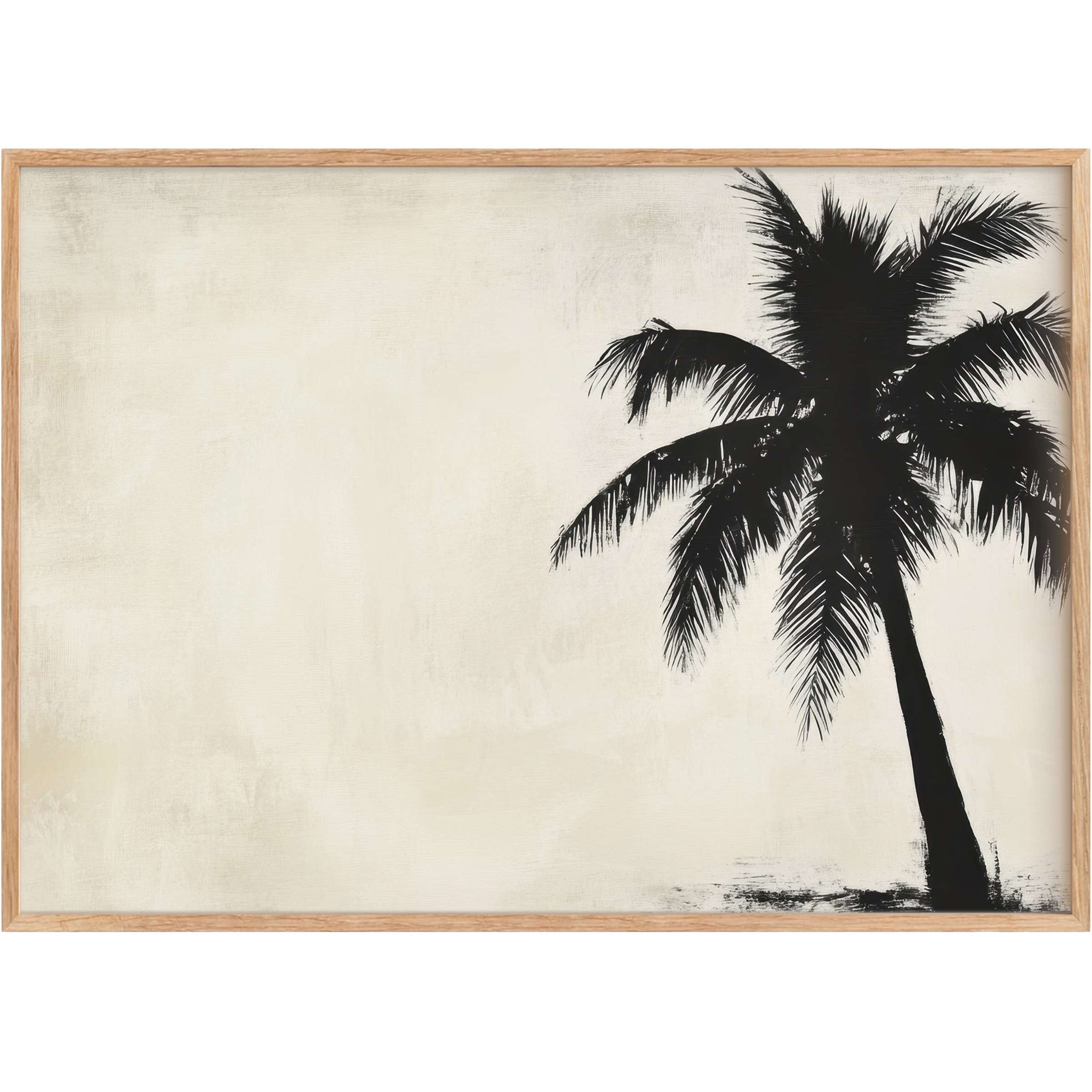 Elegant black palm silhouette on soft cream backdrop, offering serene, airy vibes with neutral printable wall art that enhances minimalist spaces