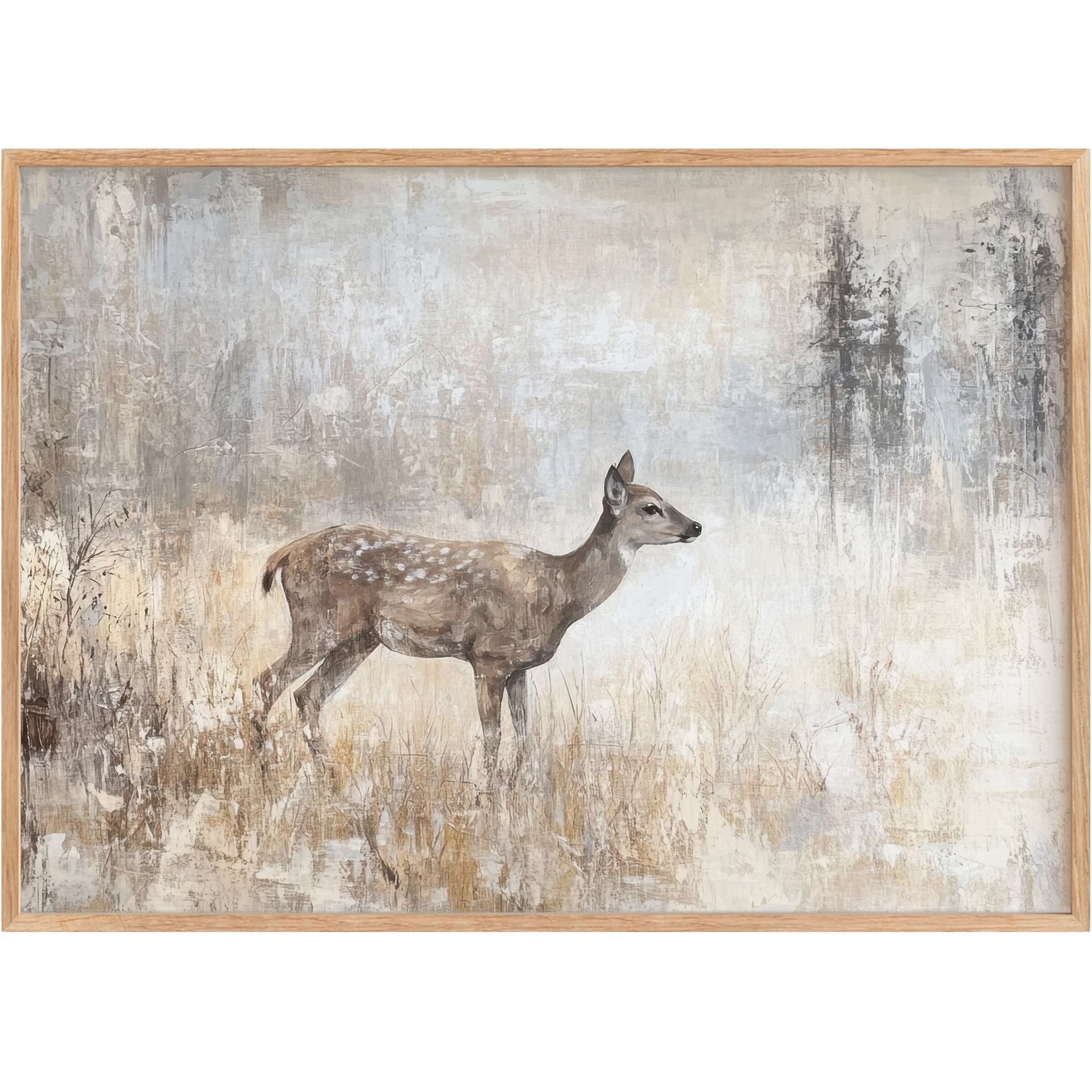 Vintage printable wall art capturing a serene doe amidst muted earth tones, creating a calming, timeless ambiance