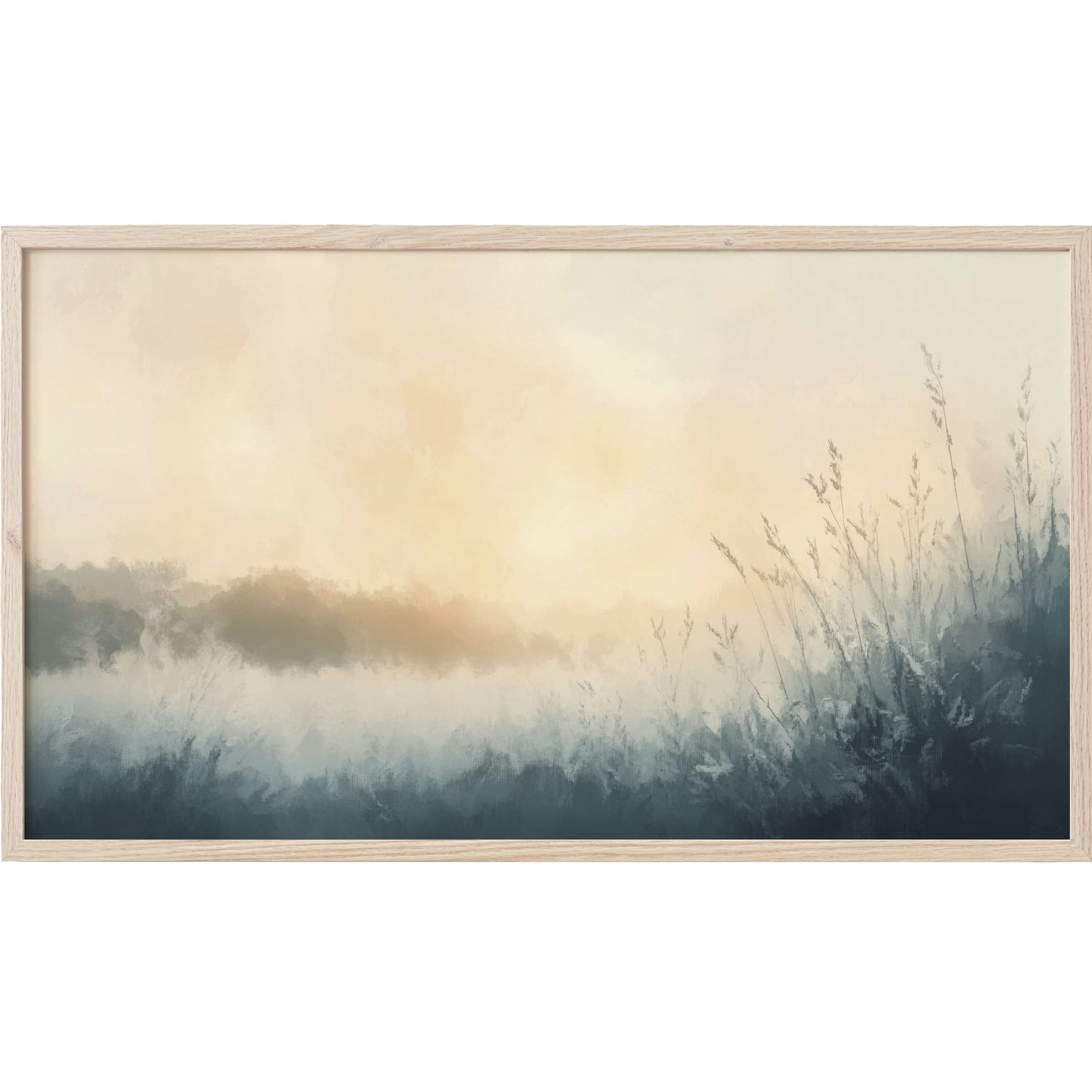 Soft misty landscape with muted blues and warm tones, embodying serene elegance in winter Frame TV Art