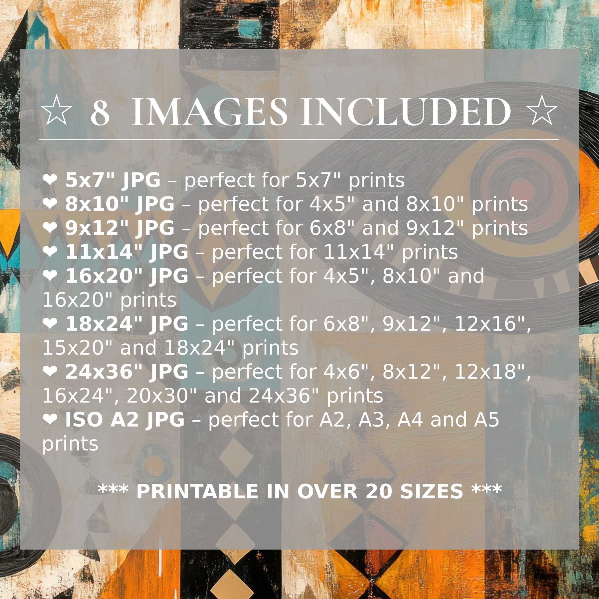 Boho digital print with radiant amber, teal, and earthy hues, offered in 8 high-quality sizes to elevate modern interiors with versatile, stylish sophistication