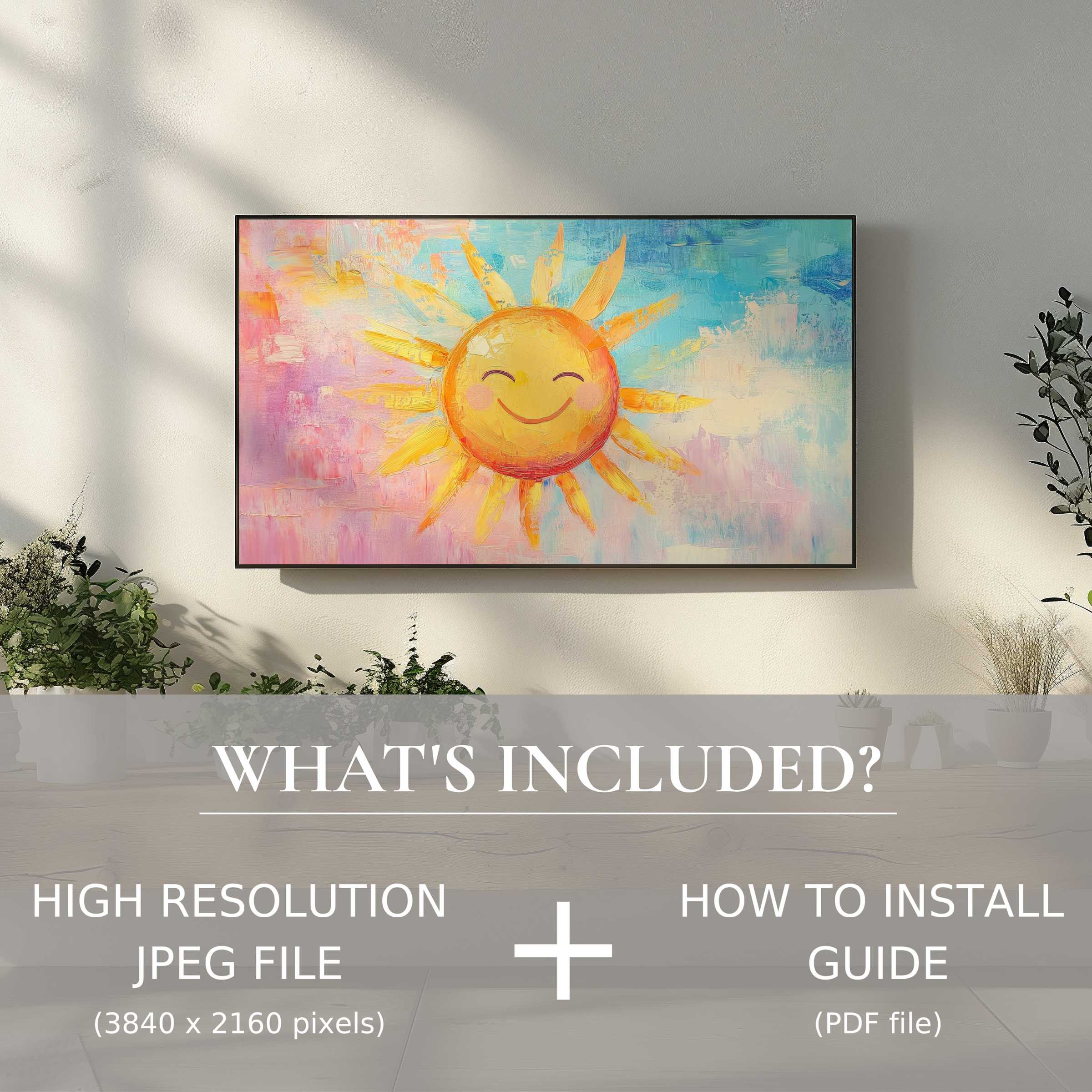 Bright nursery digital TV art download with easy digital use, enhancing stylish living spaces with joyful modern decor