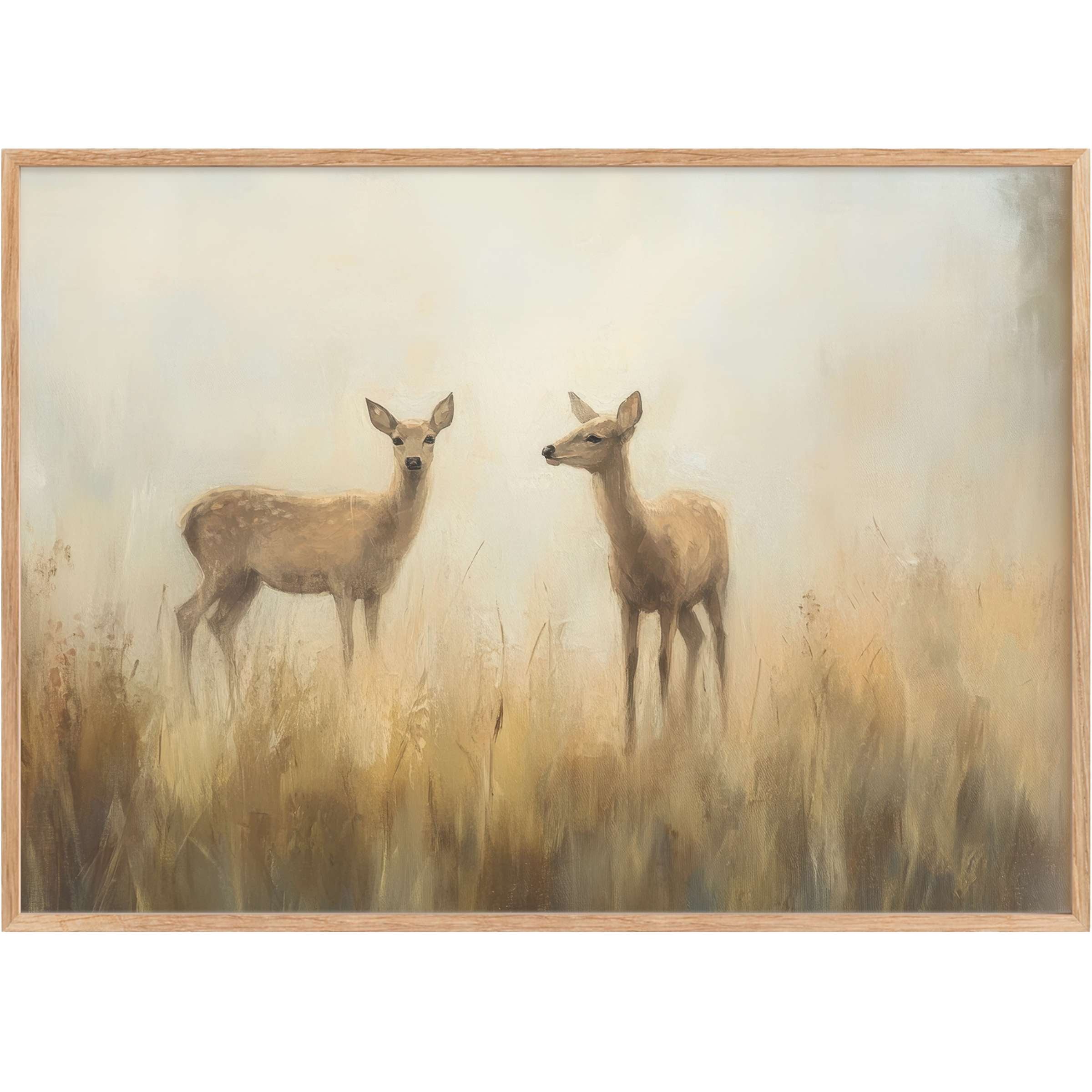 Vintage printable wall art featuring serene deer in muted earth tones, evoking a calm and timeless natural elegance
