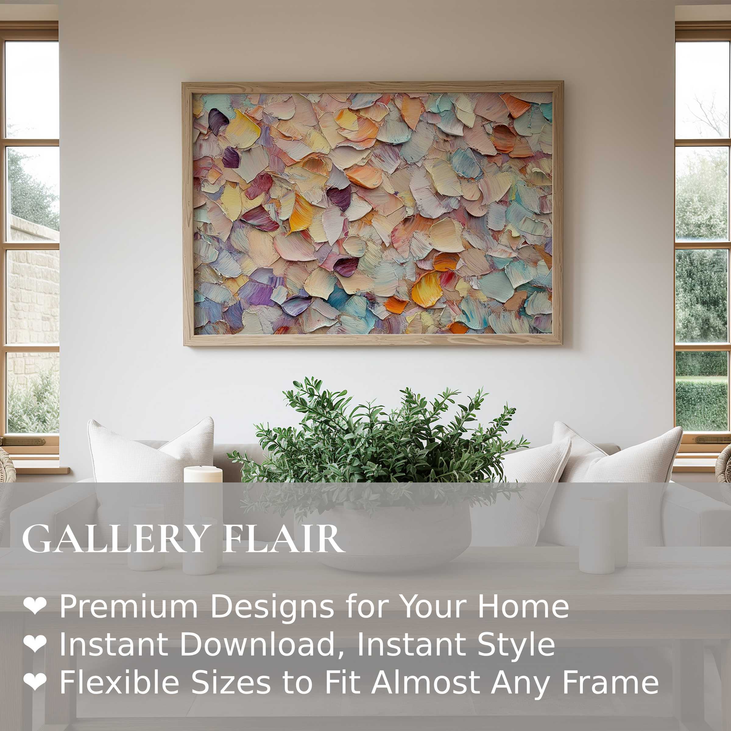 Radiant fall wall art print with textured pastel leaves, elevating modern minimalist living spaces with warm, inviting sophistication
