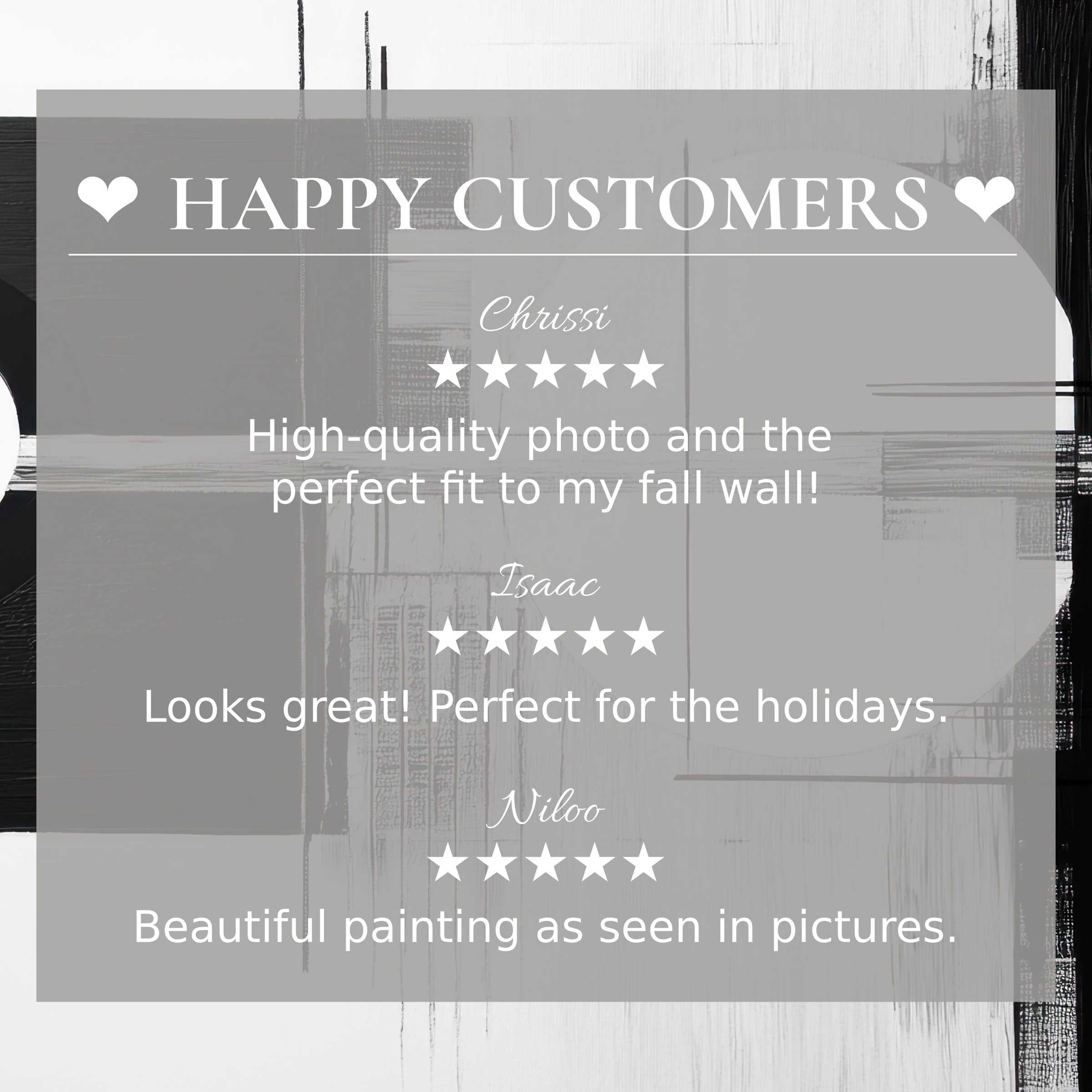 Modern art for Frame TV with abstract monochrome grid design, showcasing happy customer reviews and elegant style