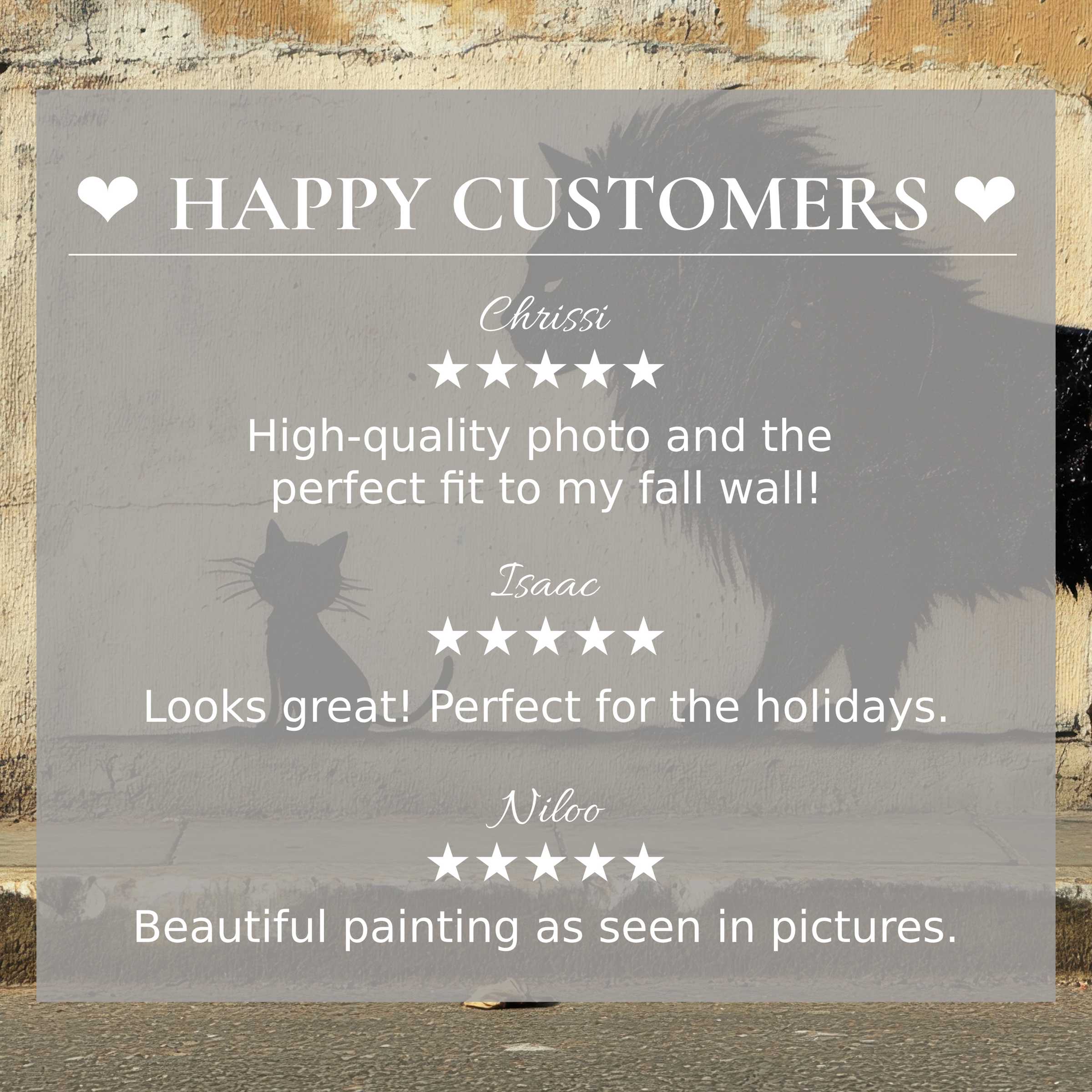 Street art for Frame TV with abstract sunset hues, showcasing happy customer reviews and elegant product trust