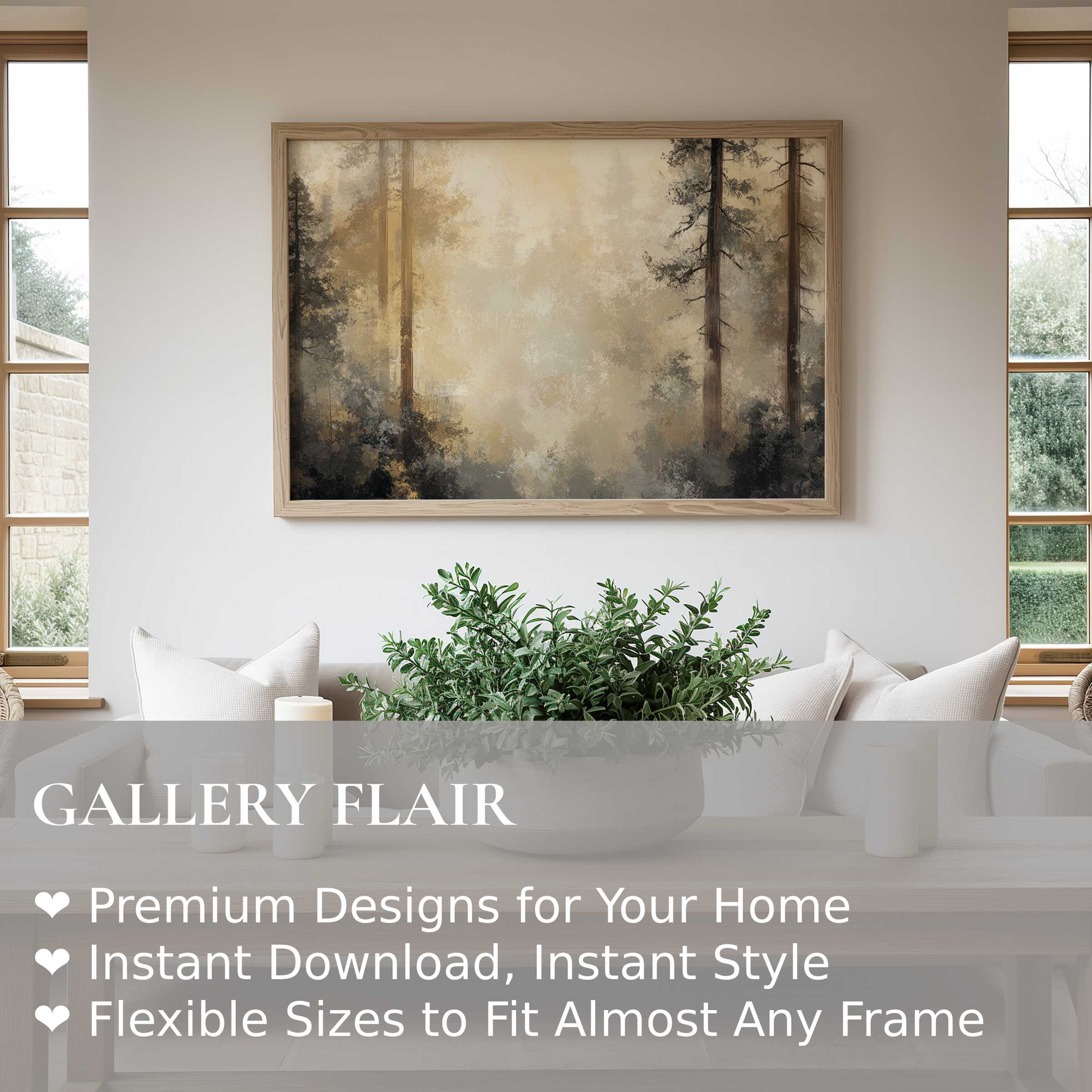 Serene tree wall art print with muted earthy tones, radiant ambiance, enhancing minimalist modern living spaces with natural elegance