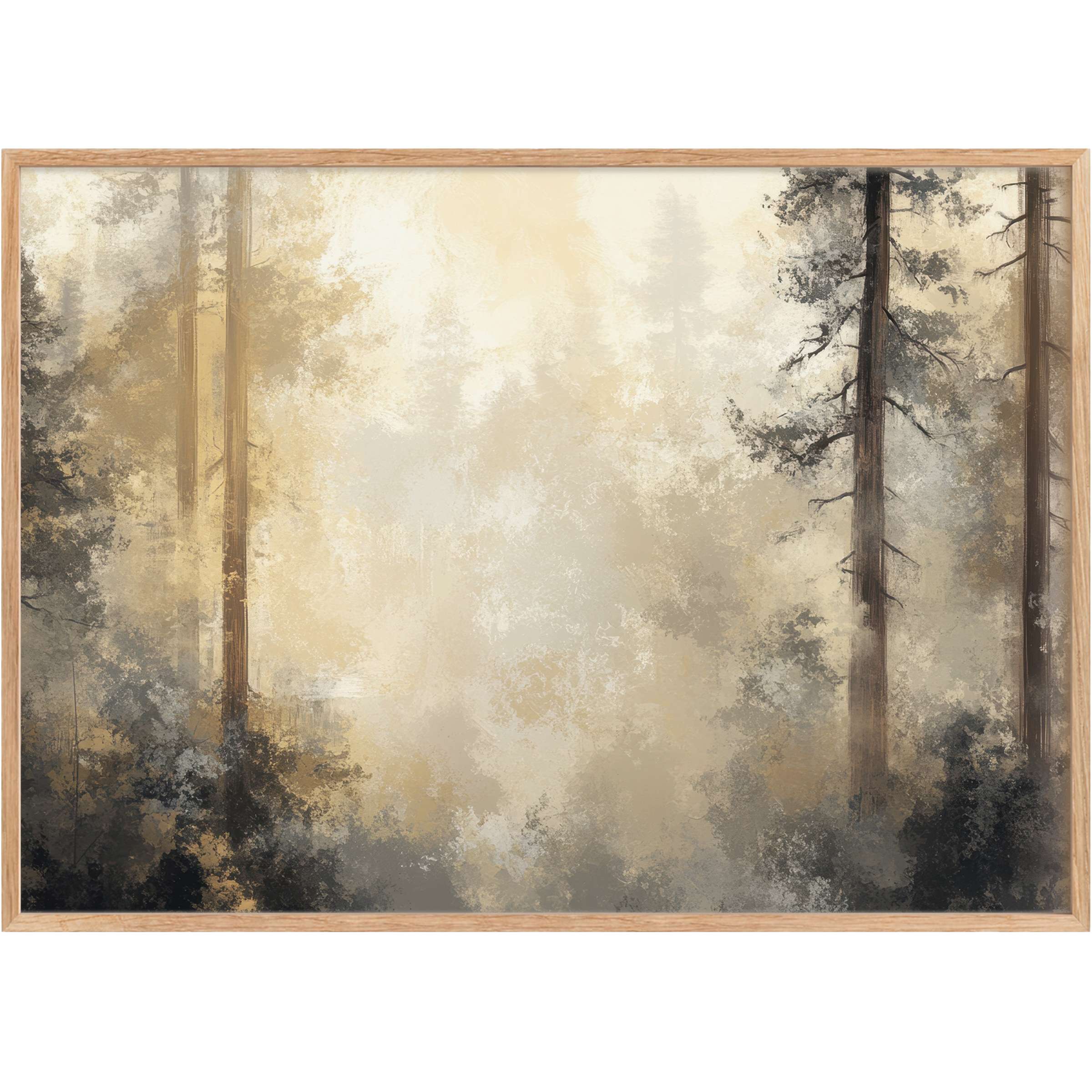 Serene tree printable wall art in soft beige and smoky gray tones, evoking a calming misty forest mood that enriches refined spaces