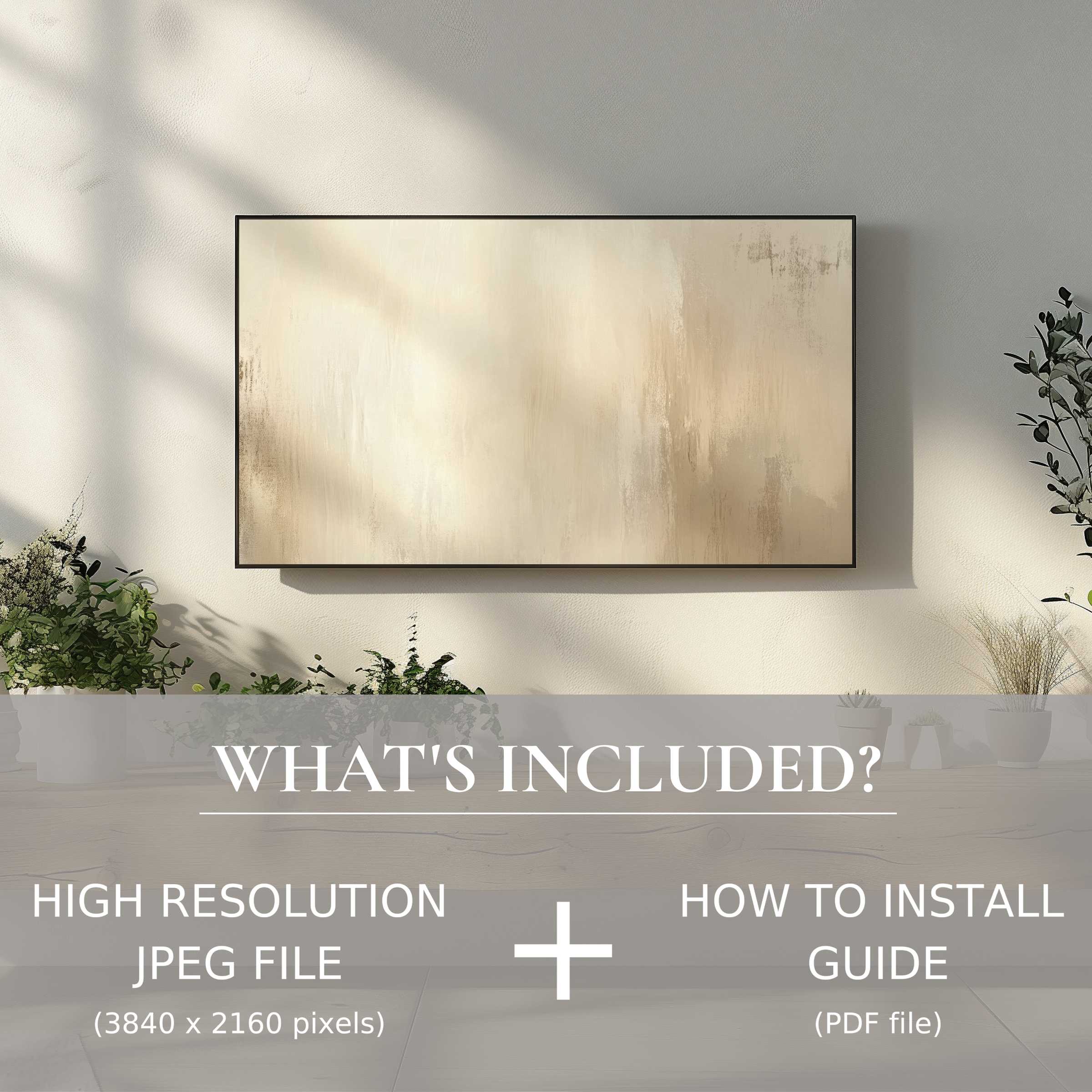 Elegant abstract digital TV art download in muted tones, enhancing your living space with easy digital use and modern style