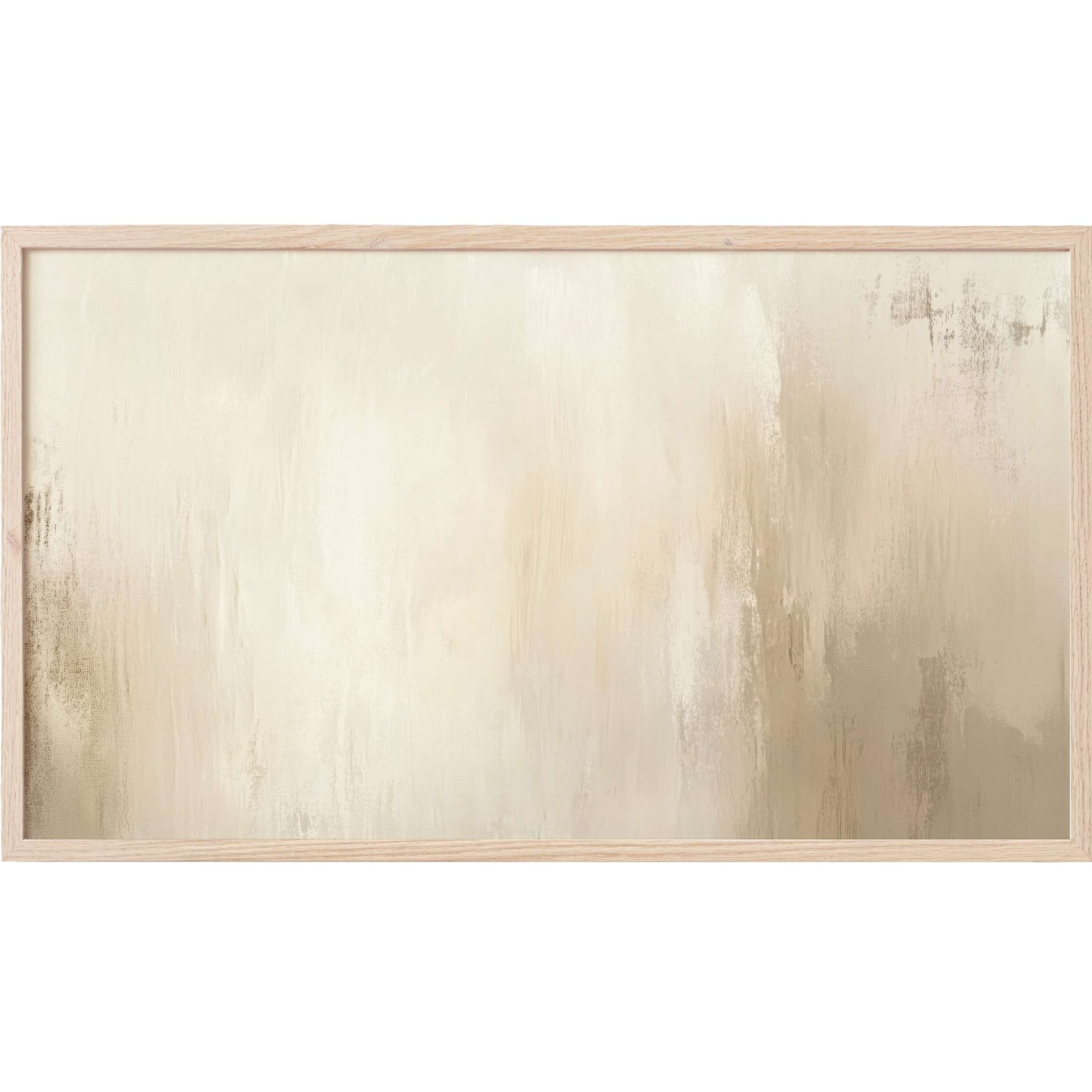 Subtle beige and cream tones blend softly in this serene abstract Frame TV Art with a natural wood frame