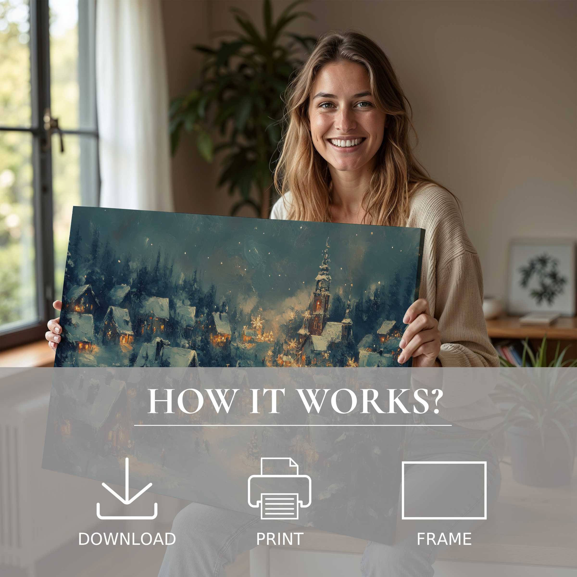 Elegant Christmas digital art print evokes warmth and joy, seamlessly enriching modern homes with effortless grace