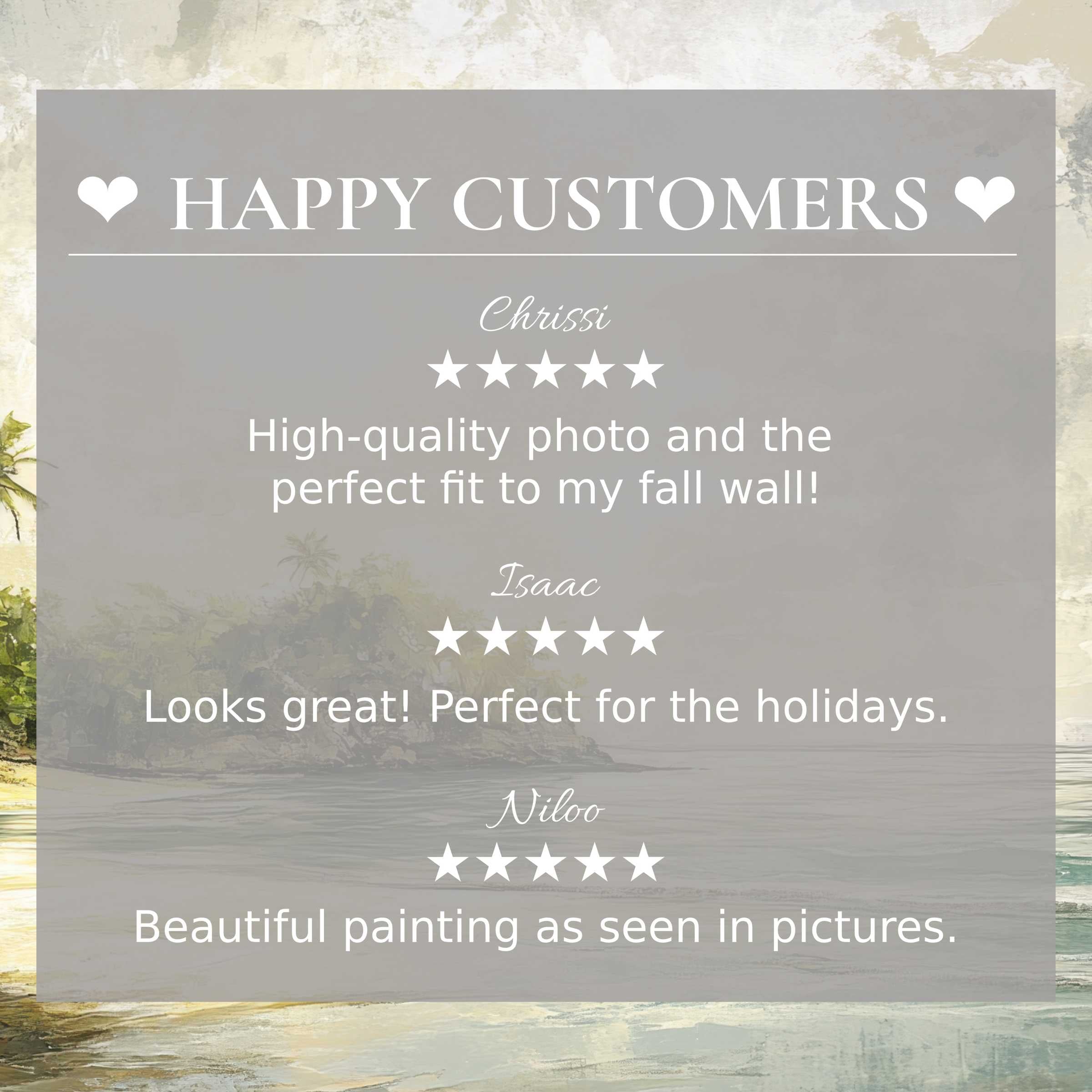 Elegant summer art for Frame TV with abstract sunset hues, showcasing happy customer reviews that inspire trust