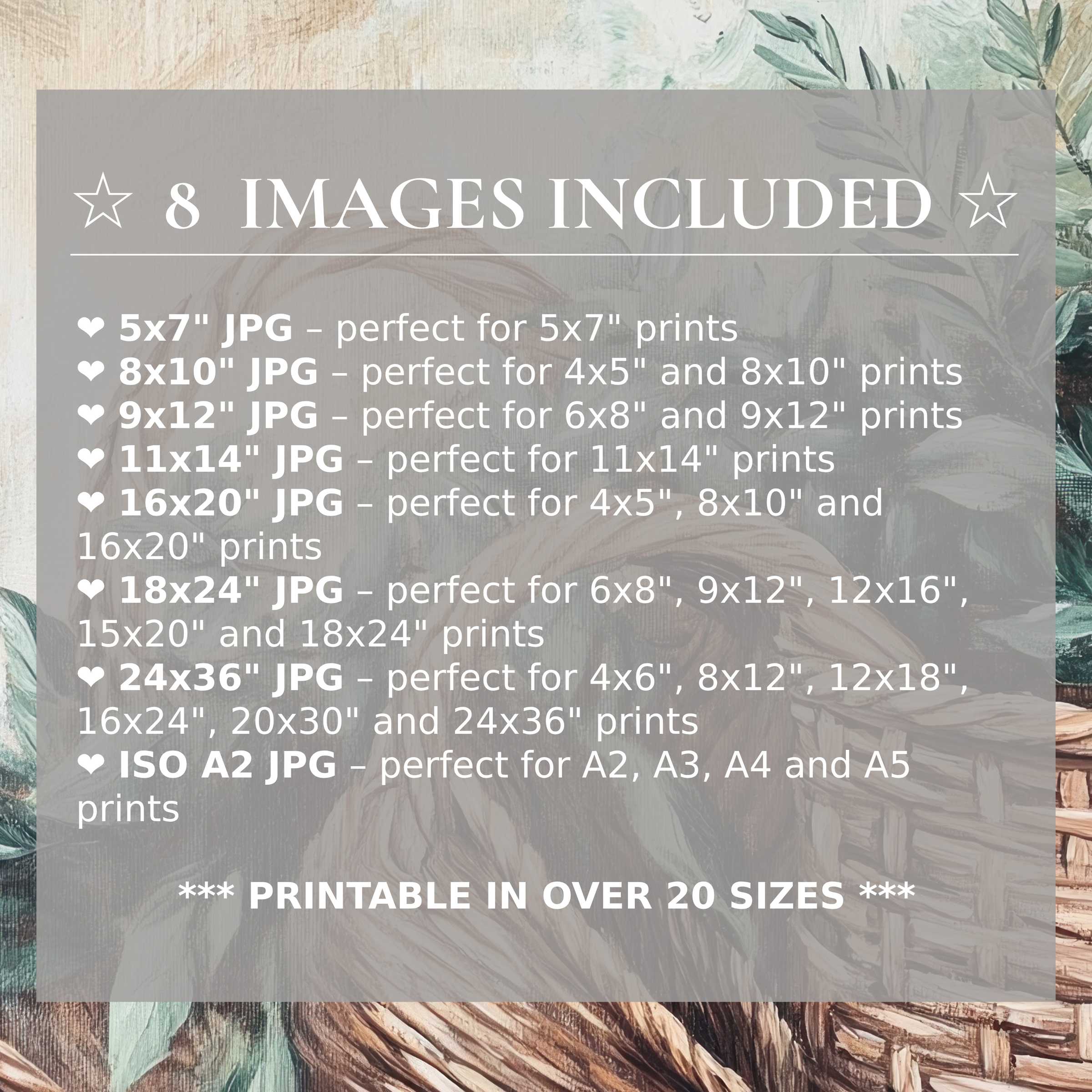 Boho digital print elevating modern interiors with calming earth tones and muted greens; includes 8 high-res sizes in one download