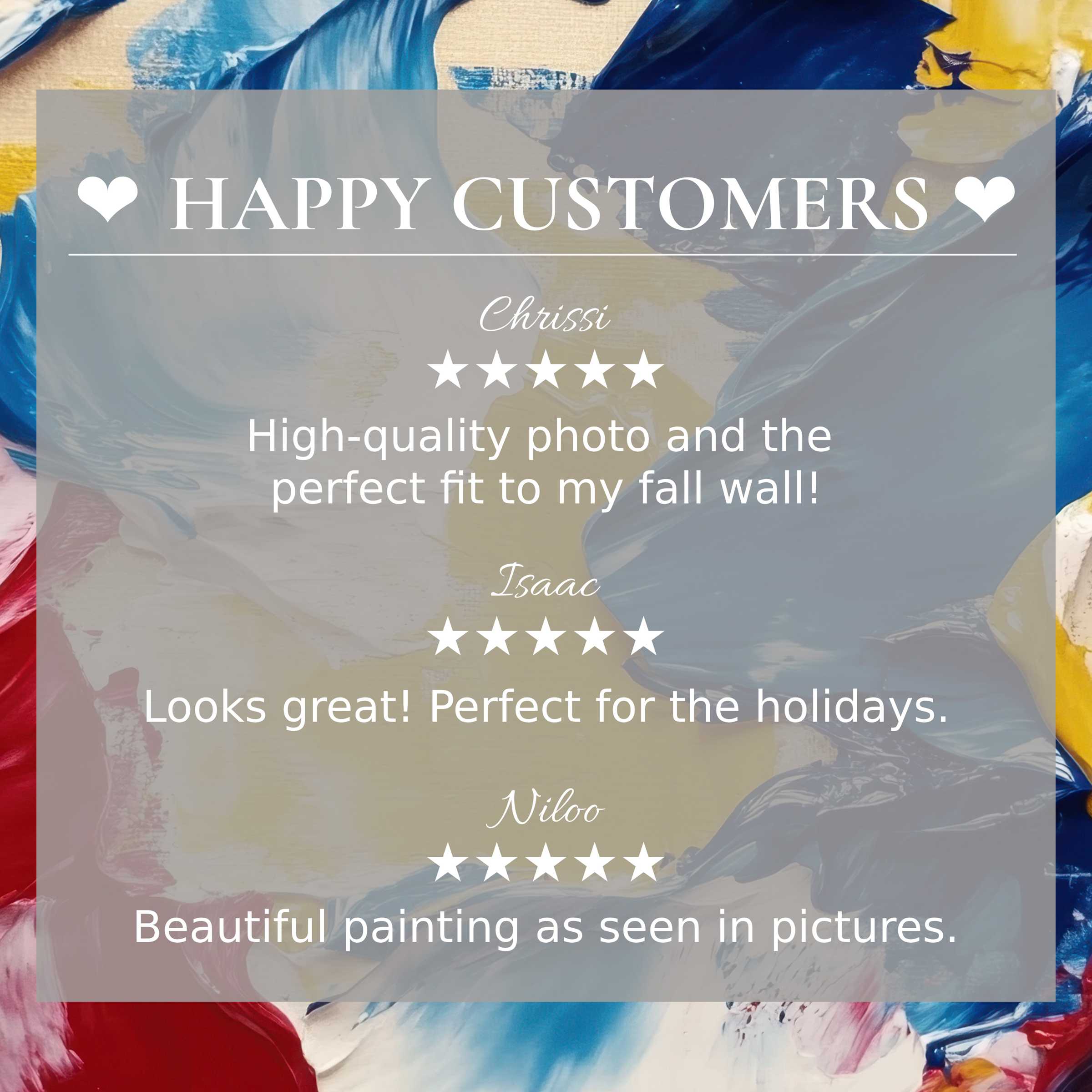 Modern art for Frame TV with abstract bold colors; happy customer reviews build trust in its refined elegance