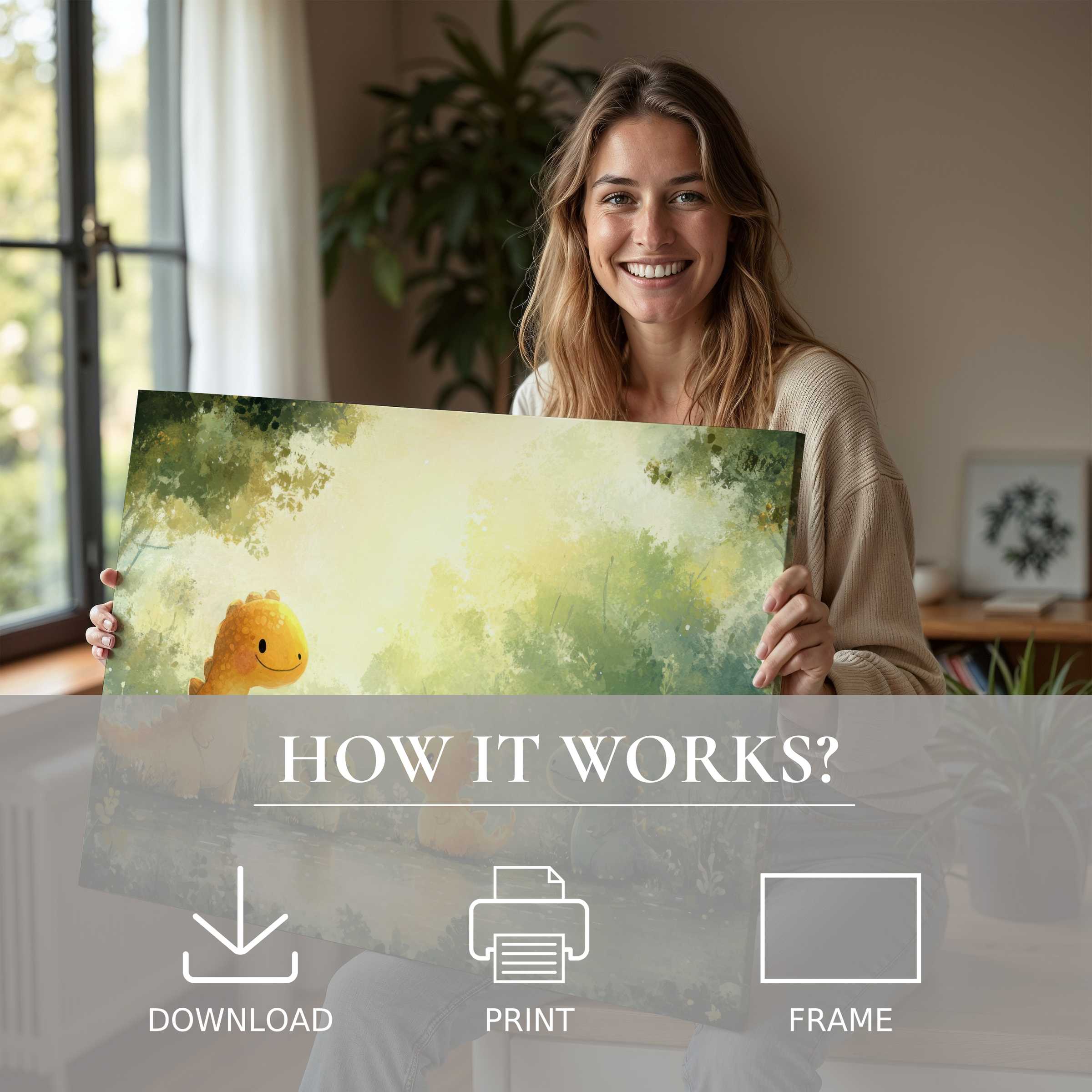 A joyful moment with nursery digital art print, softly illuminating a modern home with warmth and effortless sophistication