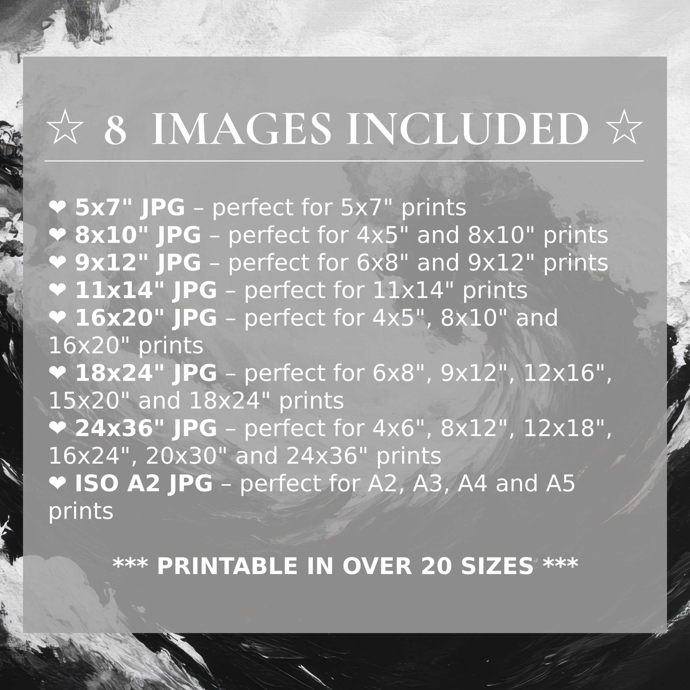 Black and white digital print radiates bold contrasts and calming monochrome depth, elevating modern interiors with 8 high-quality sizes included