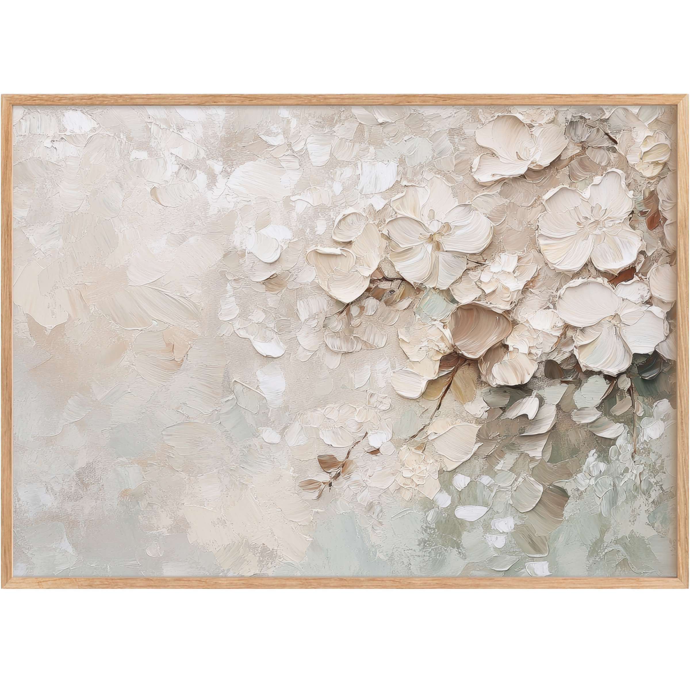 Botanical printable wall art featuring soft ivory blooms in creamy taupe and subtle sage, creating a serene, elegant ambiance
