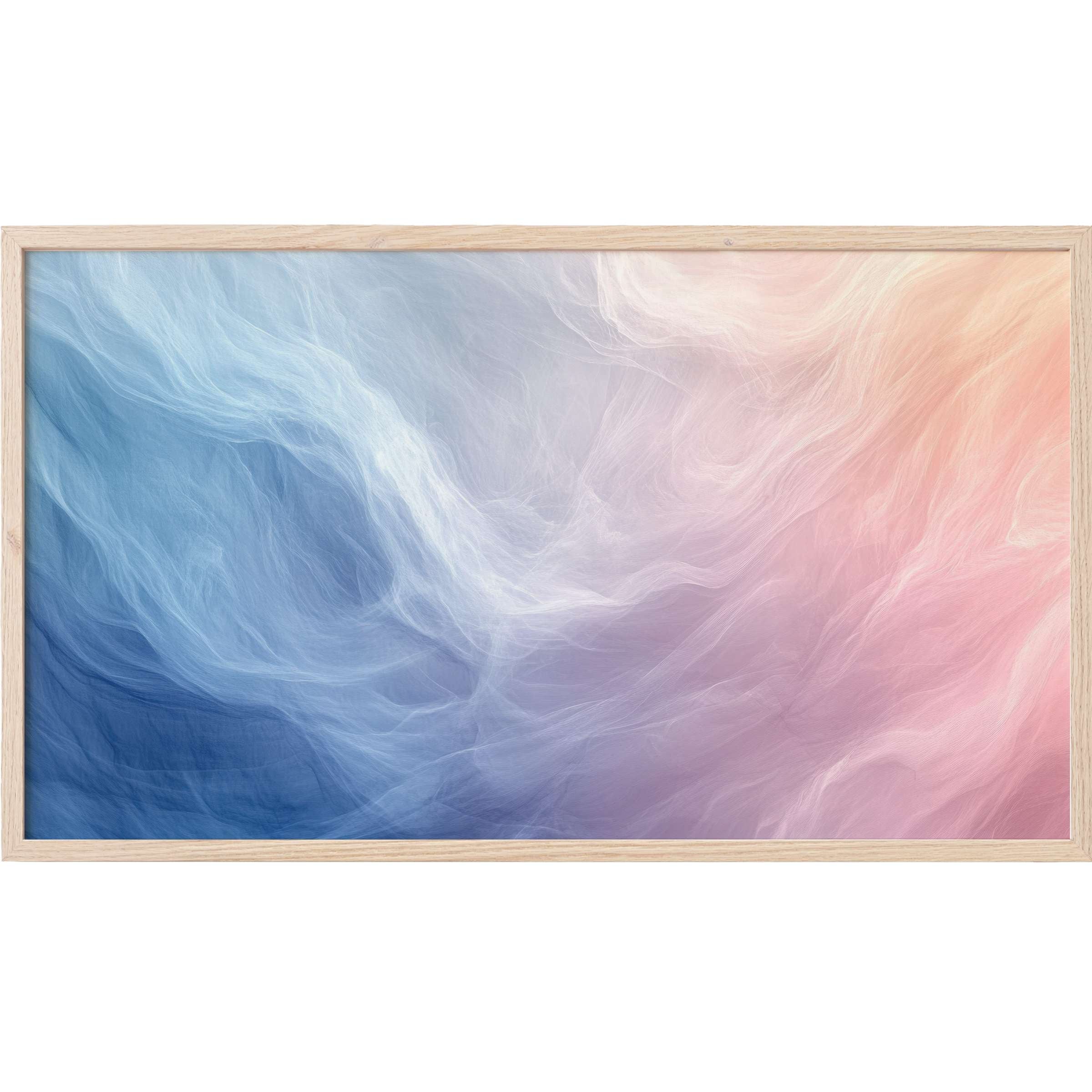 Abstract Frame TV Art with soft, flowing textures in serene blue and warm peach hues, perfect for modern elegance