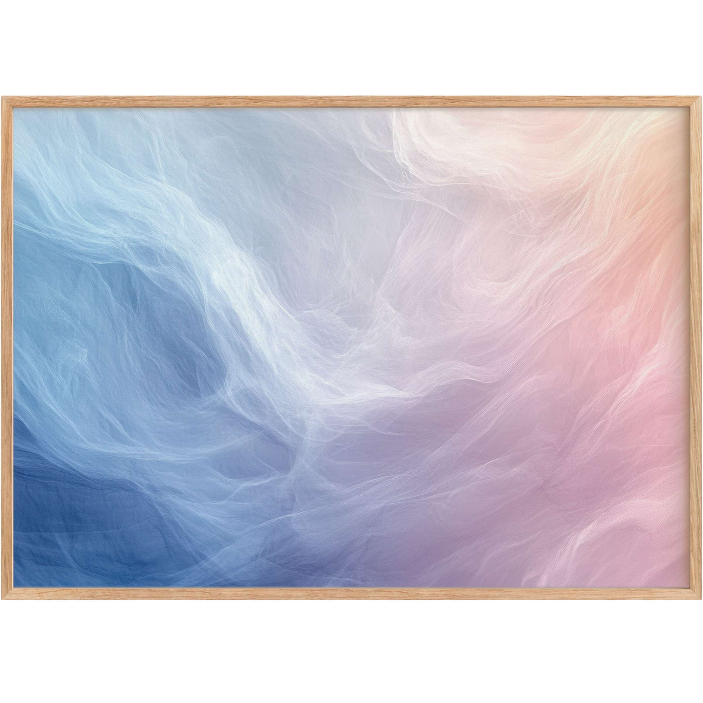 Ethereal abstract printable wall art blending soft blues and pinks, creating a serene, dreamy ambiance for refined living spaces