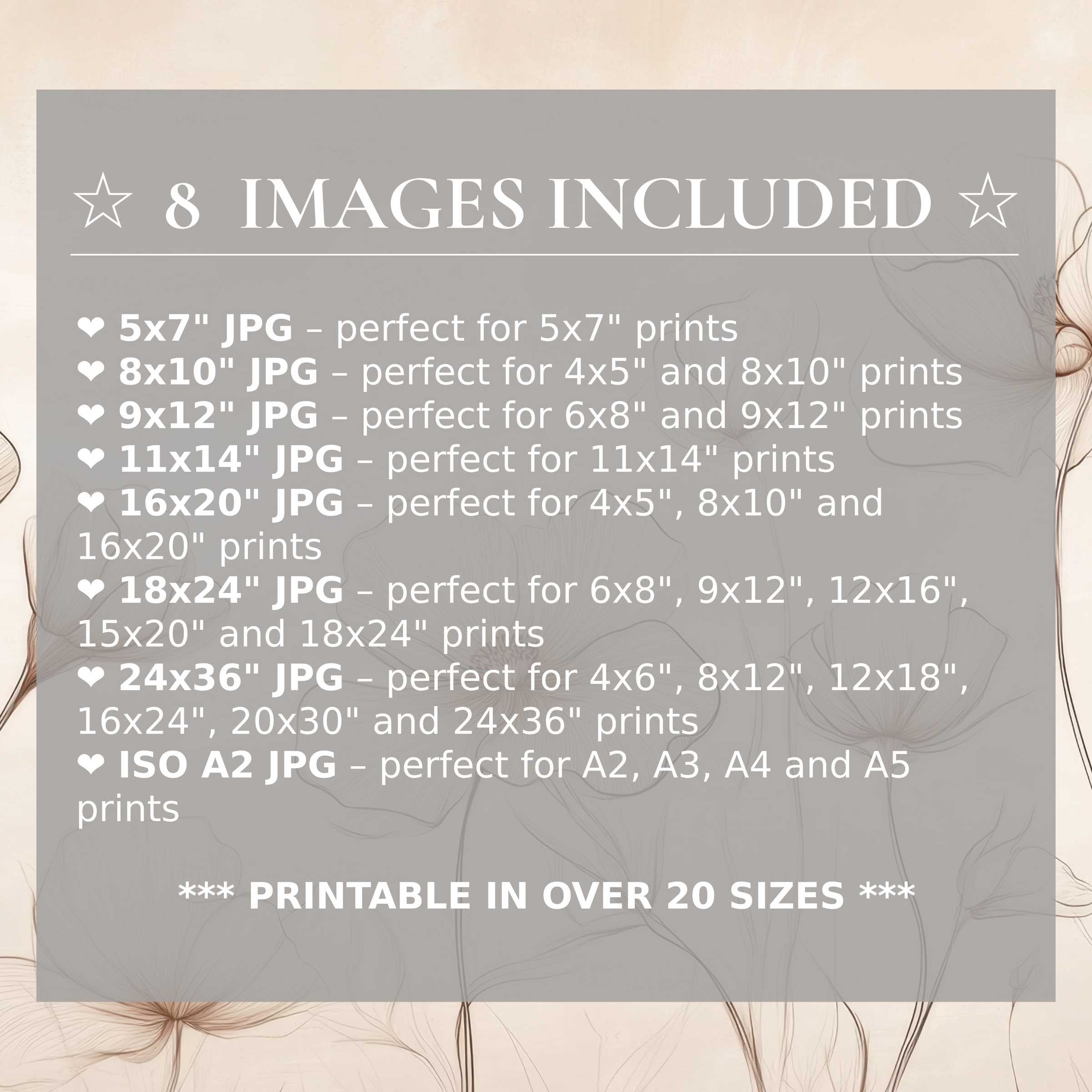 Floral digital print in soft beige and warm brown tones, offering radiant elegance and calming versatility in 8 high-quality sizes
