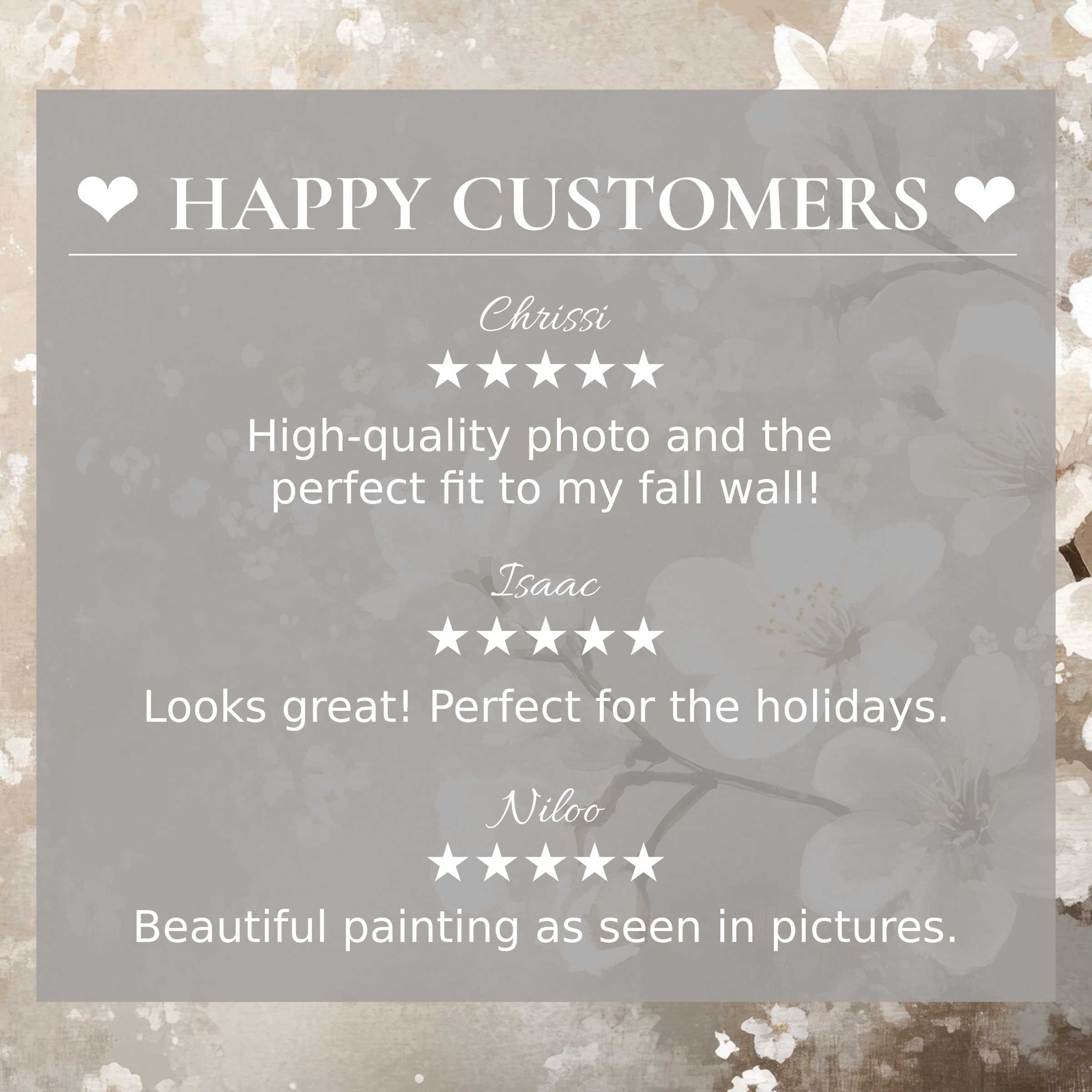 Elegant spring art for Frame TV with abstract floral background, showcasing happy customer reviews that build trust