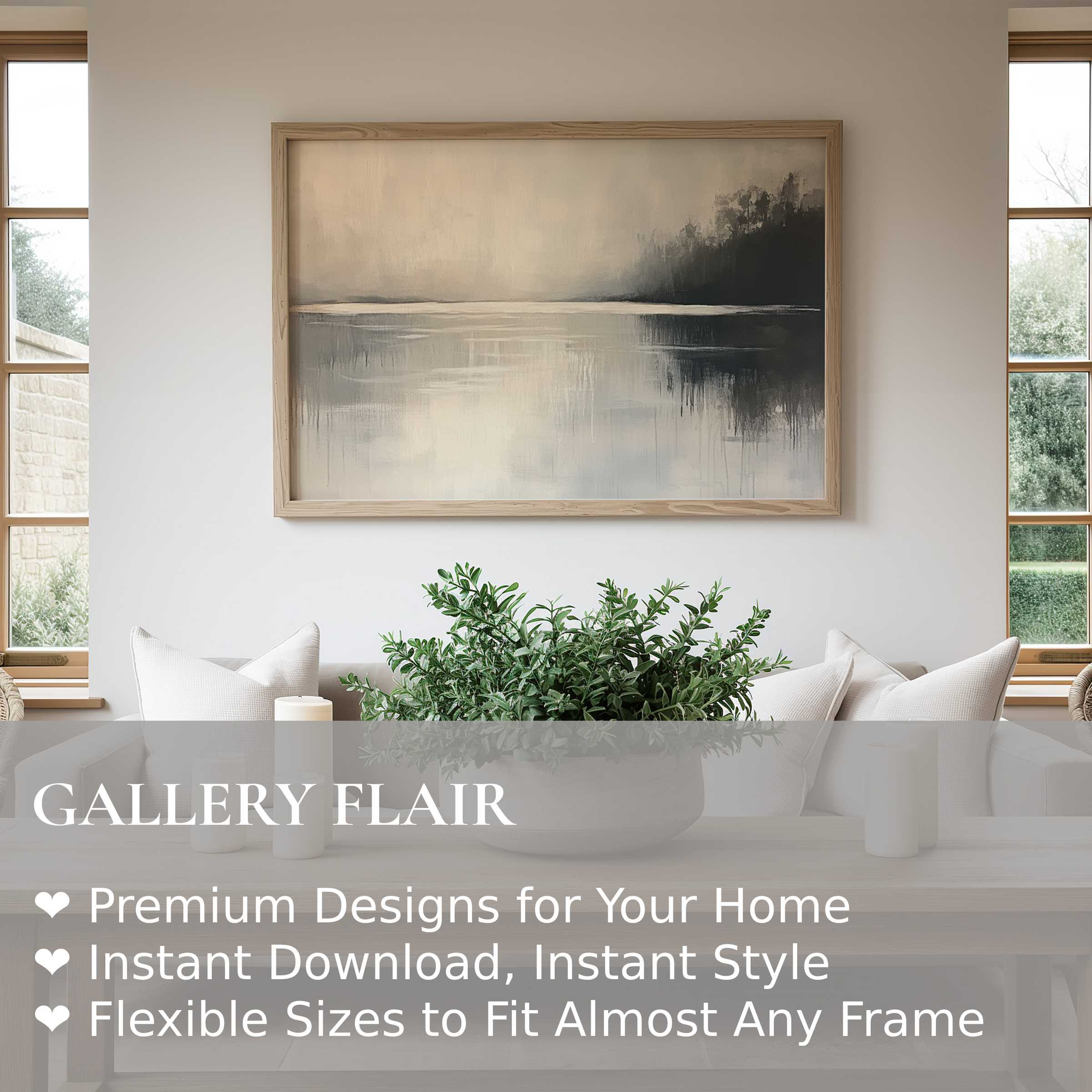 Serene neutral wall art print with soft gradients and abstract reflections, enhancing modern minimalist interiors with calming elegance