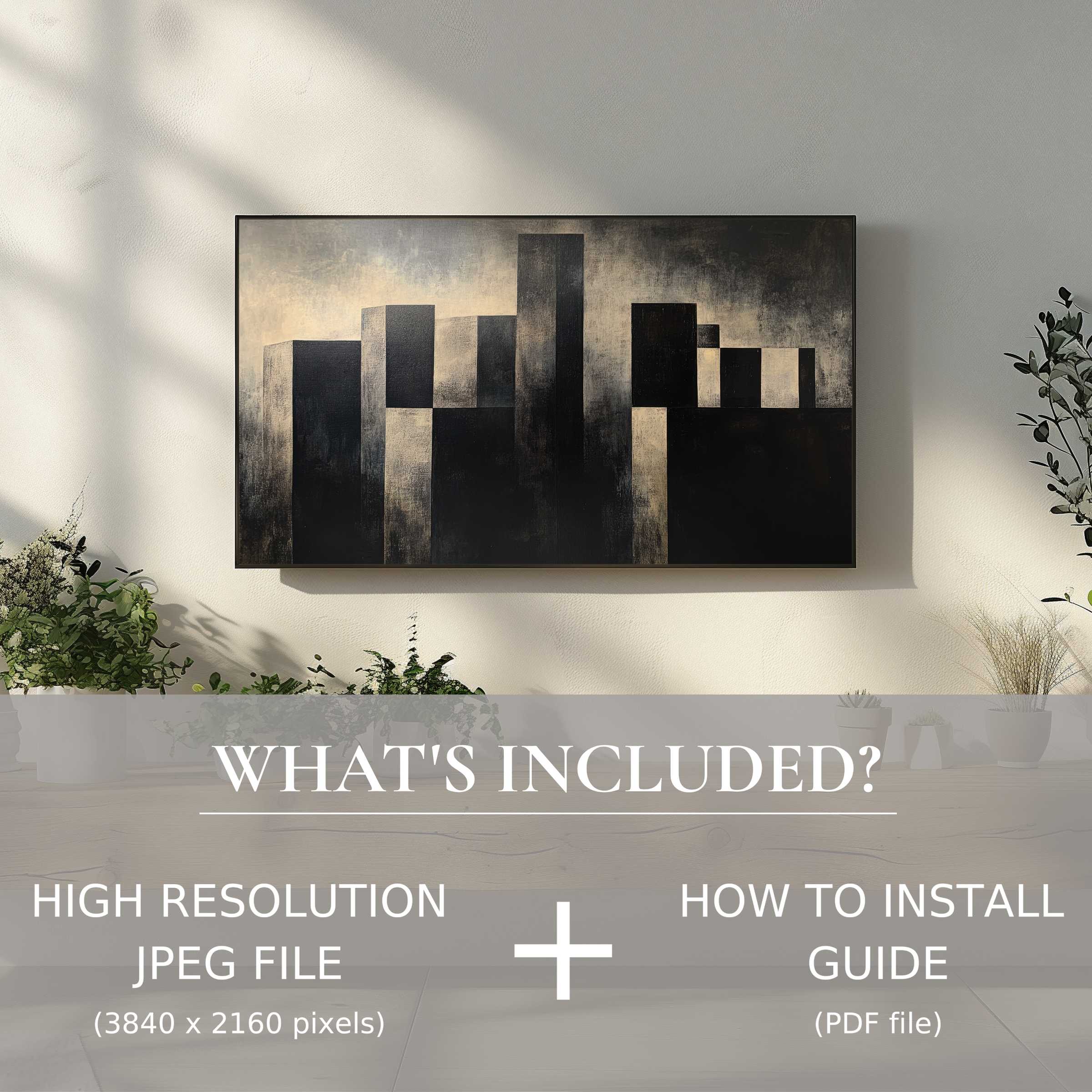 Elegant minimalist digital TV art download enhances modern living spaces with easy, high-res use and sleek installation guide