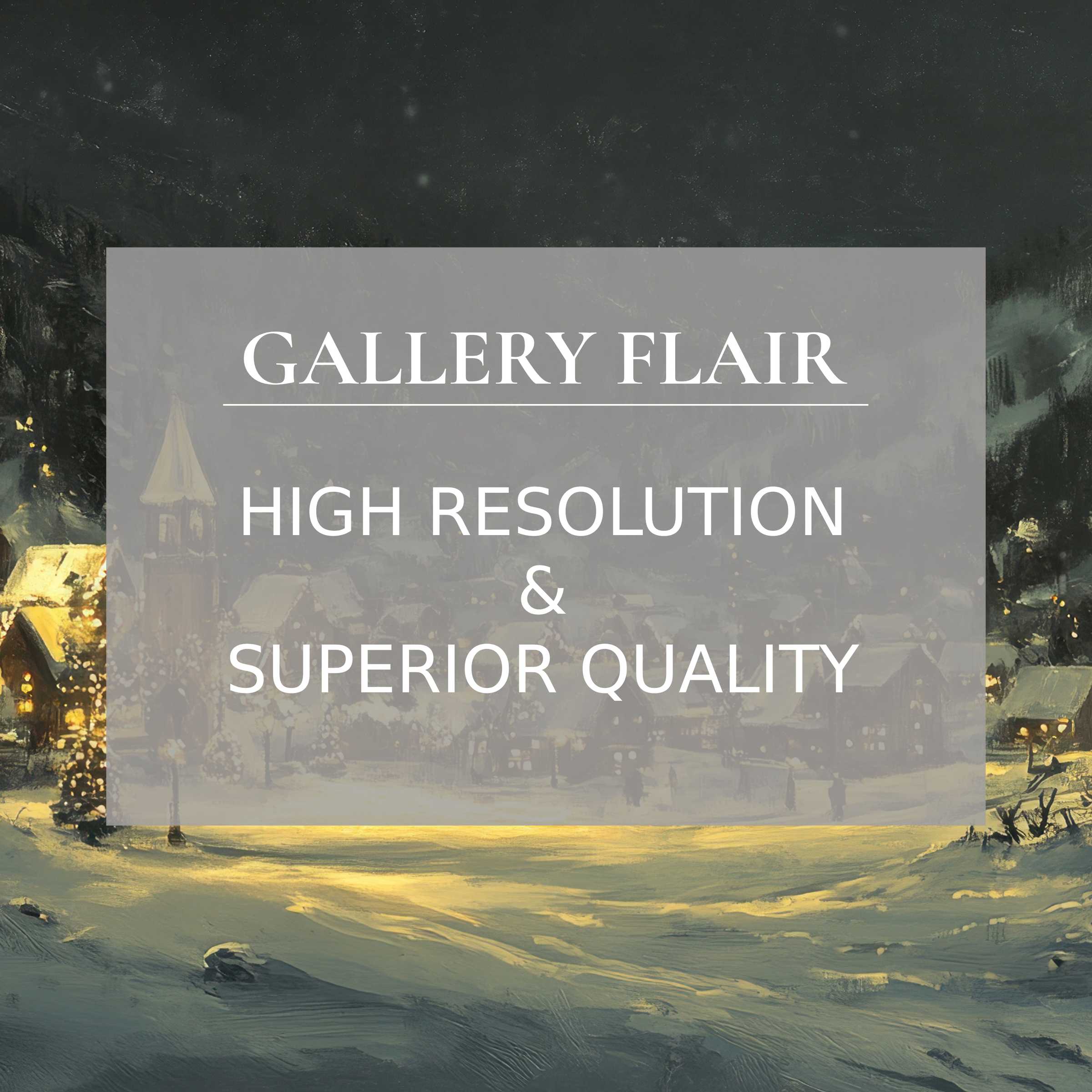 Christmas printable art capturing a serene snowy village aglow with warm lights, enhancing modern interiors with refined, high-resolution detail