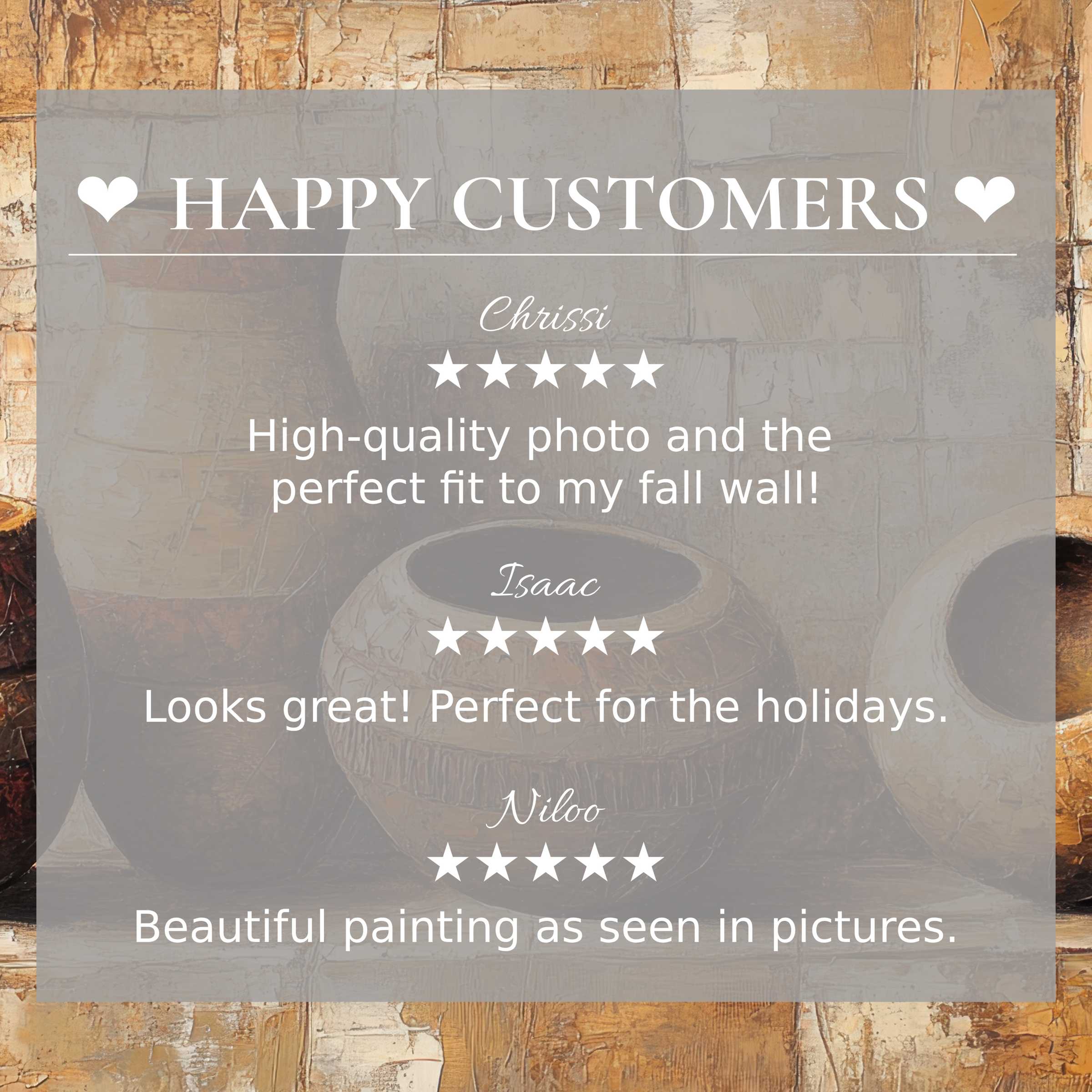 Boho art for Frame TV with abstract earthy textures, showcasing happy customer reviews and trusted elegant style