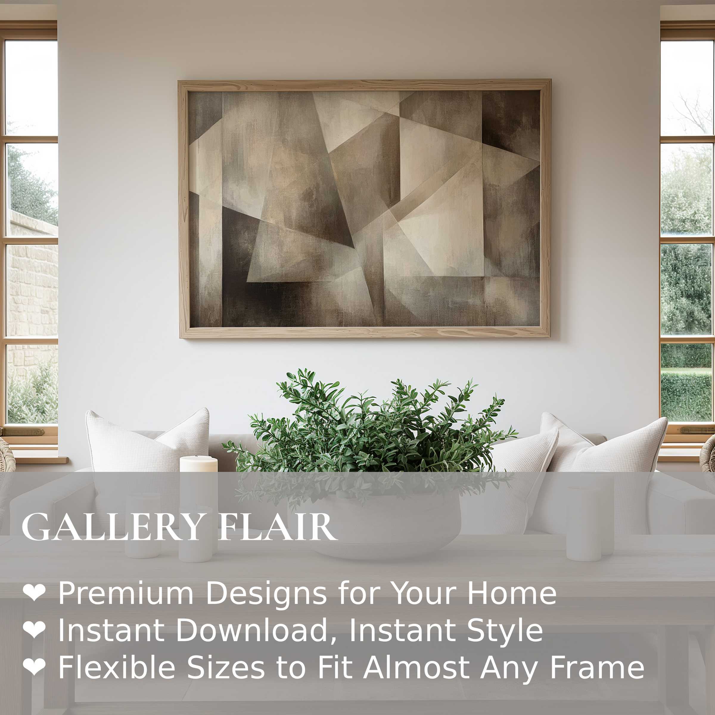 Minimalist wall art print featuring soft geometric abstraction in warm neutrals, enhancing serene modern and Scandinavian interiors with subtle elegance