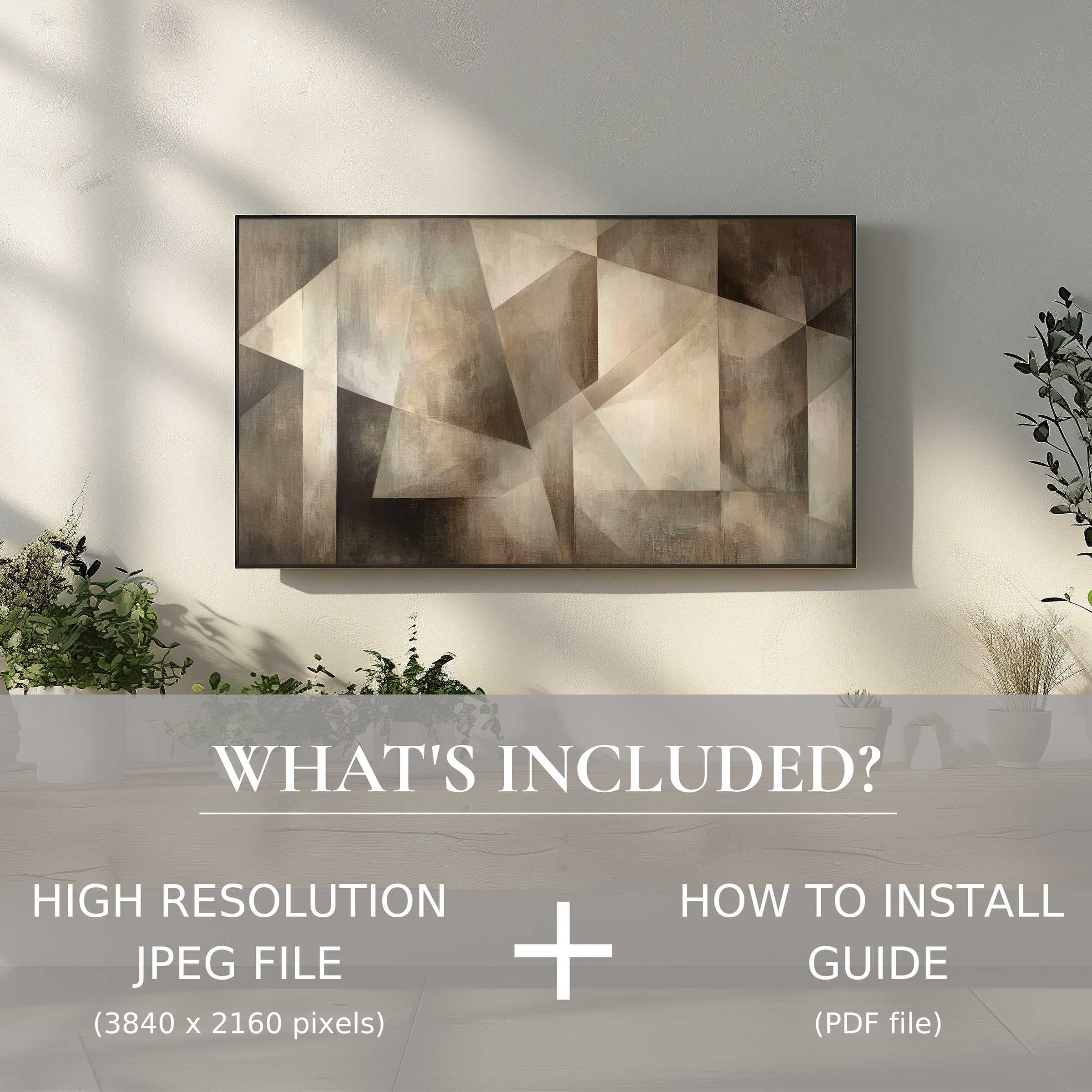 Minimalist digital TV art download, elevating serene living spaces with easy digital use and modern abstract elegance