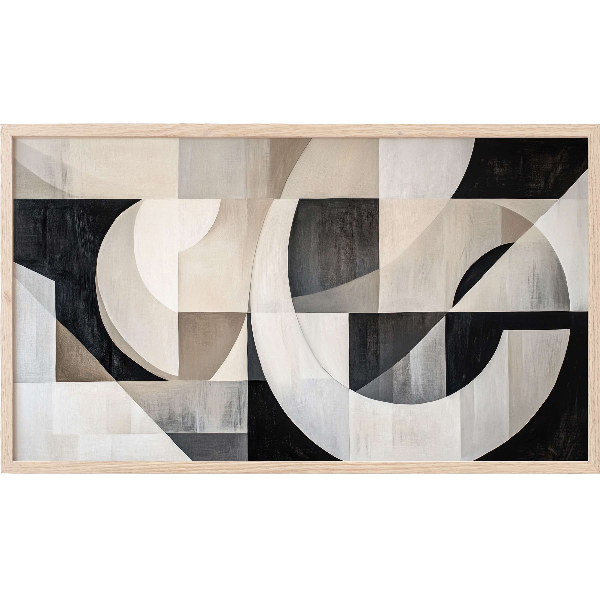 Elegant geometric abstraction in muted grays, creams, and blacks, perfect neutral Frame TV Art for modern spaces