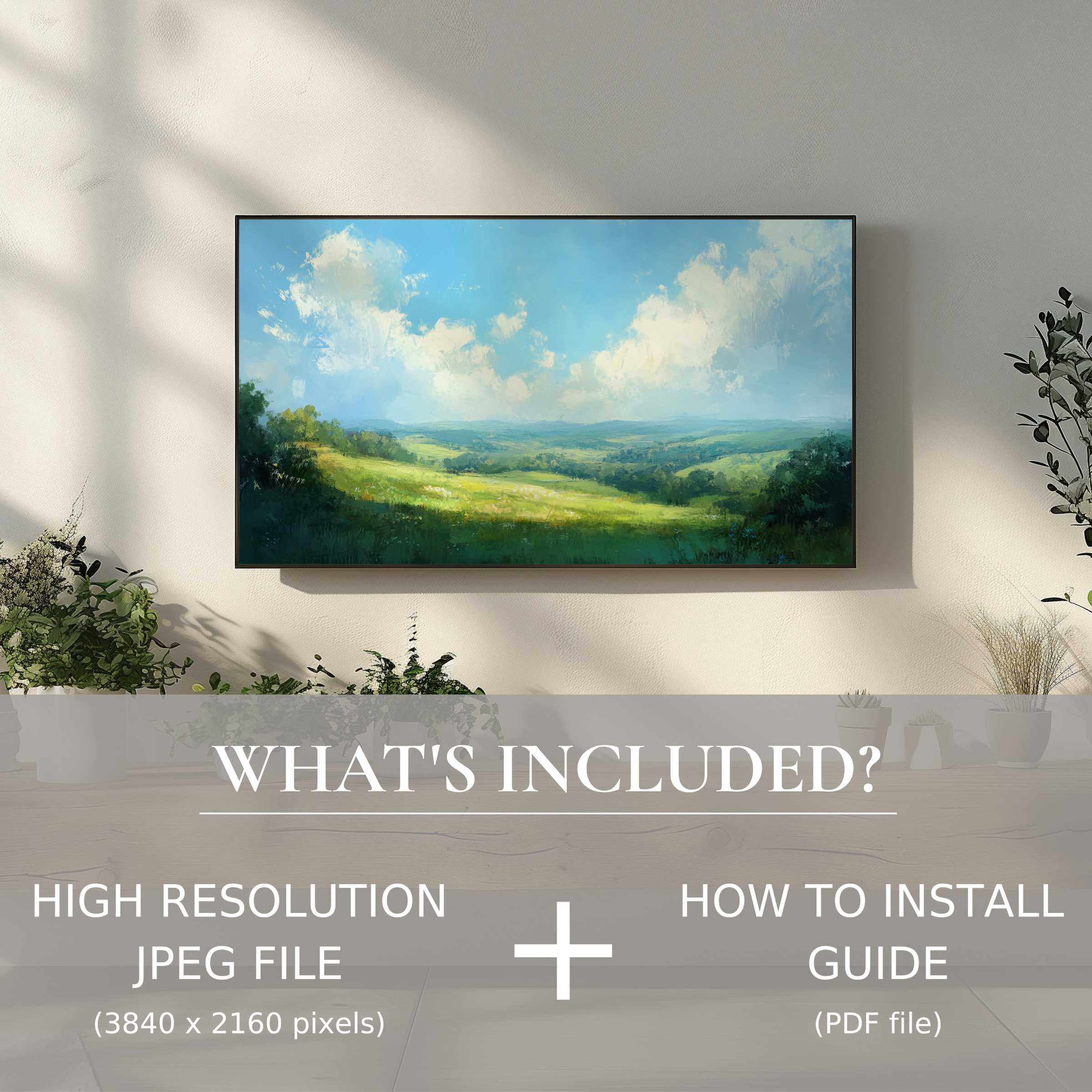 Elegant landscape digital TV art download, effortlessly enhancing your living space with easy digital use and style