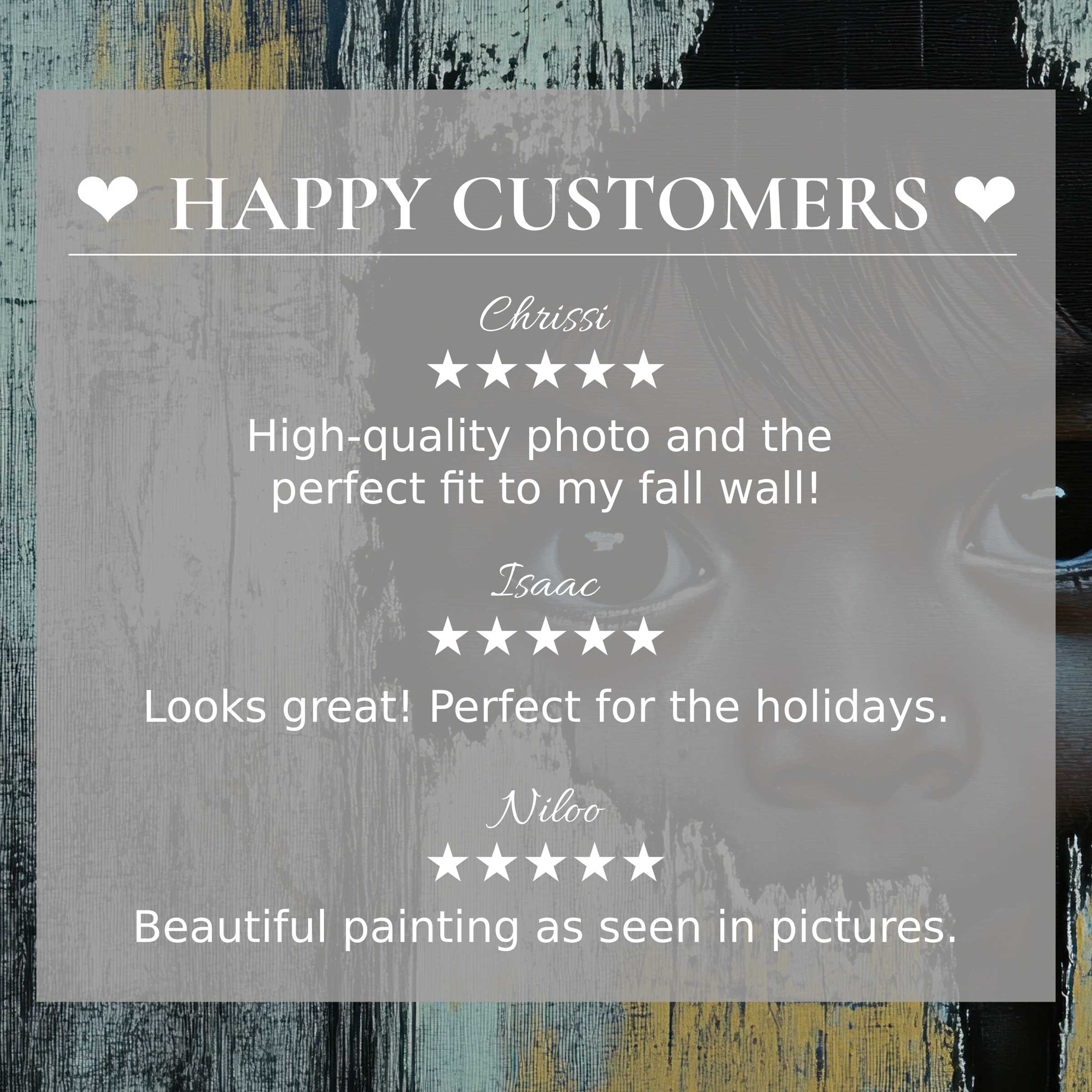 Street art for Frame TV with abstract wood background; happy customer reviews build trust and showcase refinement