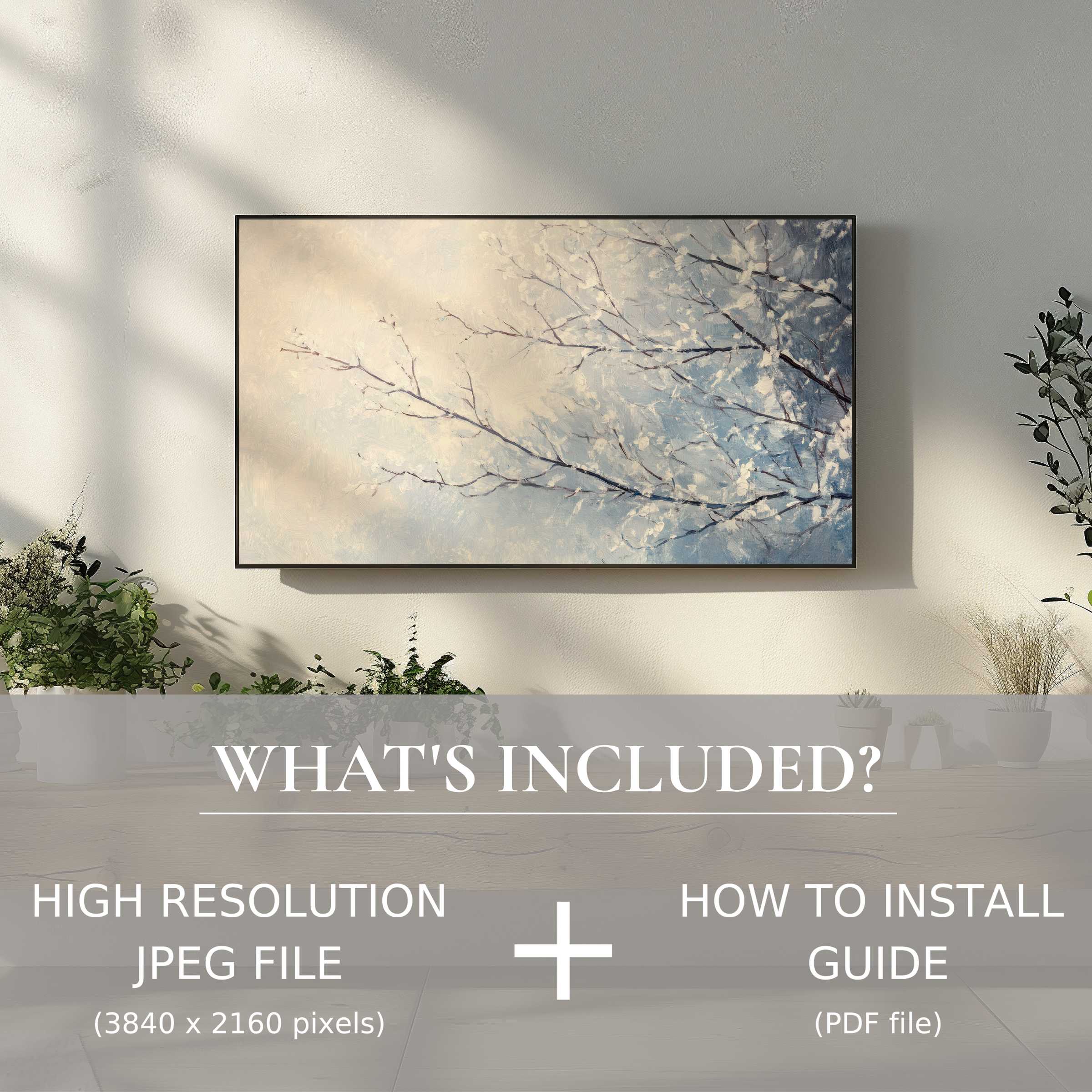 Elegant tree digital TV art download enhances serene living spaces with easy digital use and high-resolution beauty