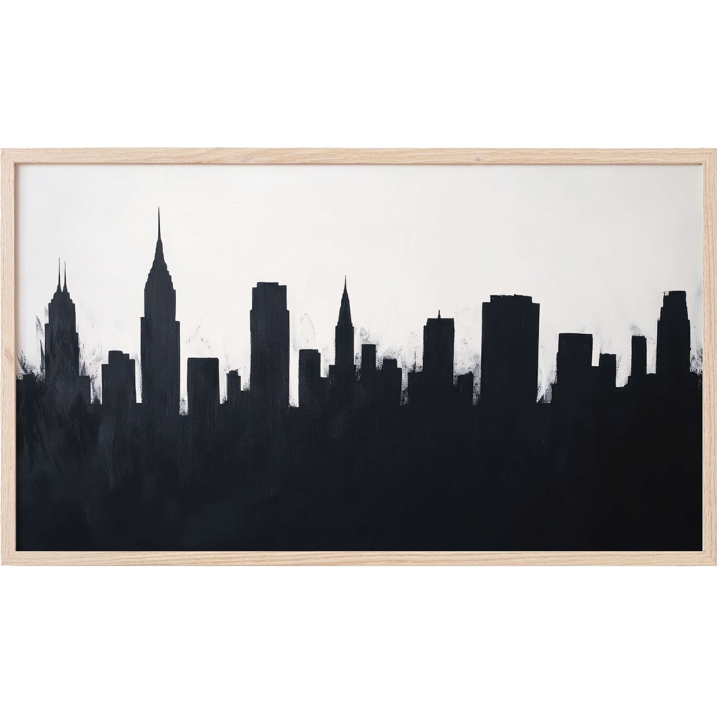 Elegant black and white city skyline silhouette in a minimalistic style, perfect black and white Frame TV Art