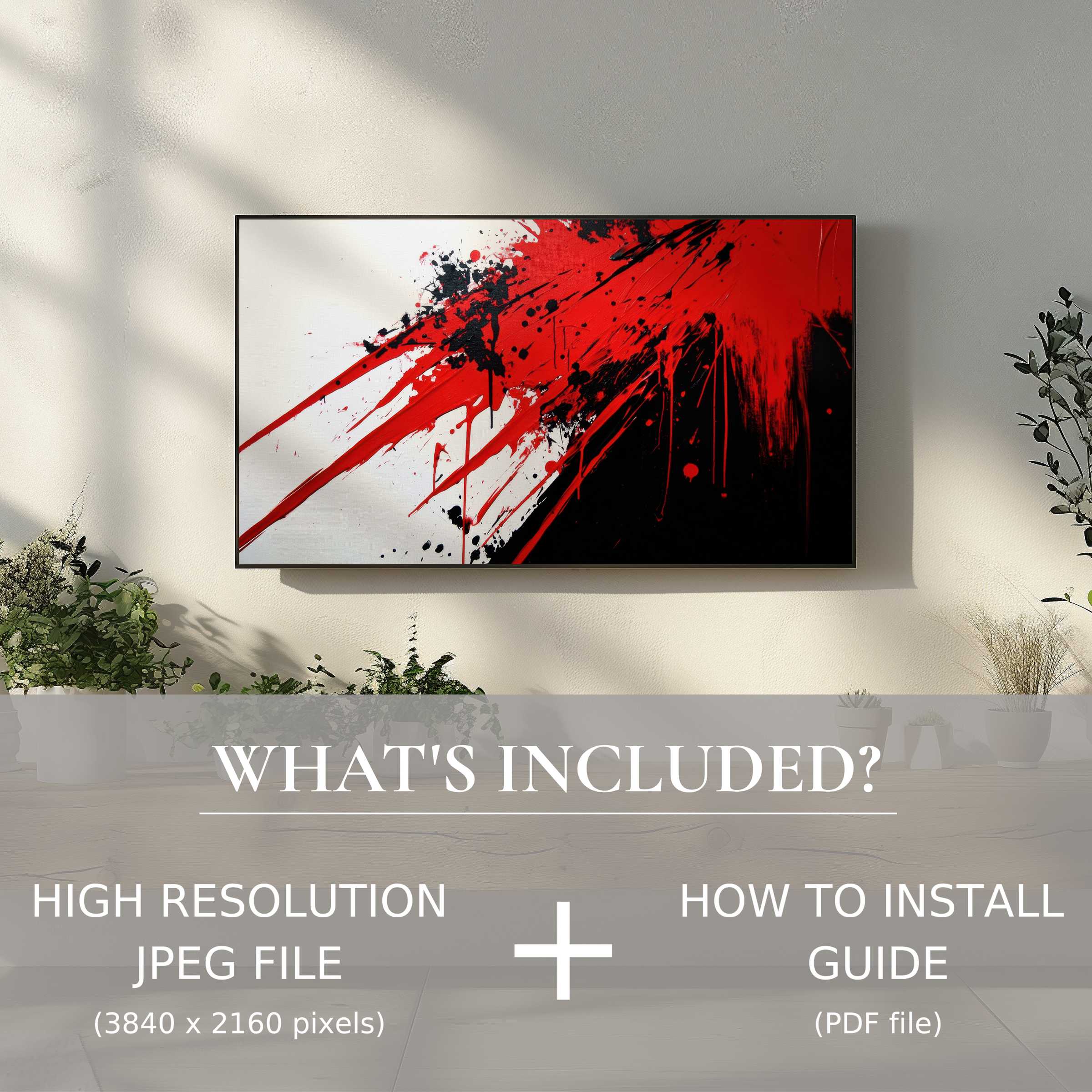 Modern digital TV art download with bold abstract design, easily enhancing stylish living spaces via simple digital use