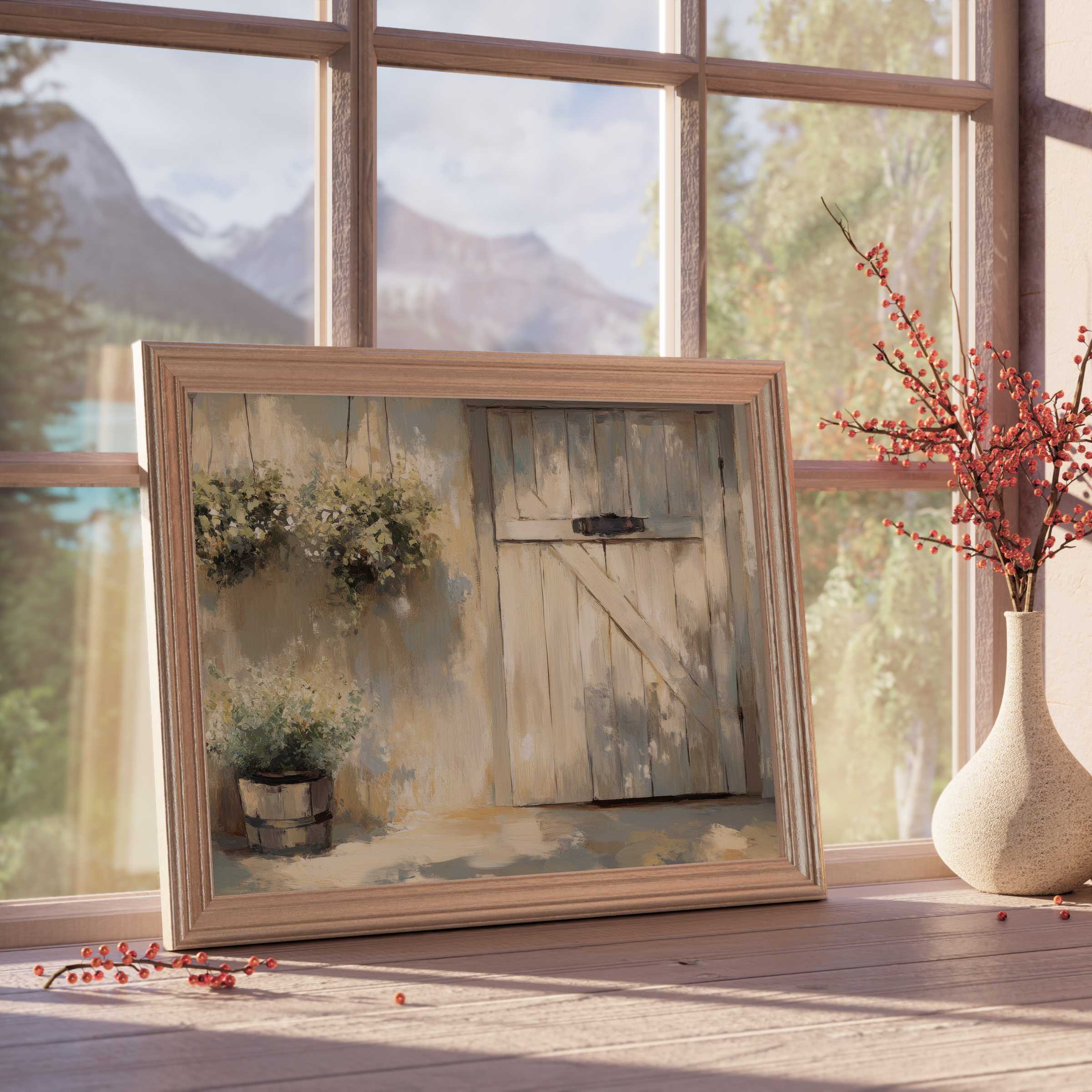 Farmhouse downloadable art exuding serene warmth and rustic charm, perfect for elevating elegant, curated living spaces