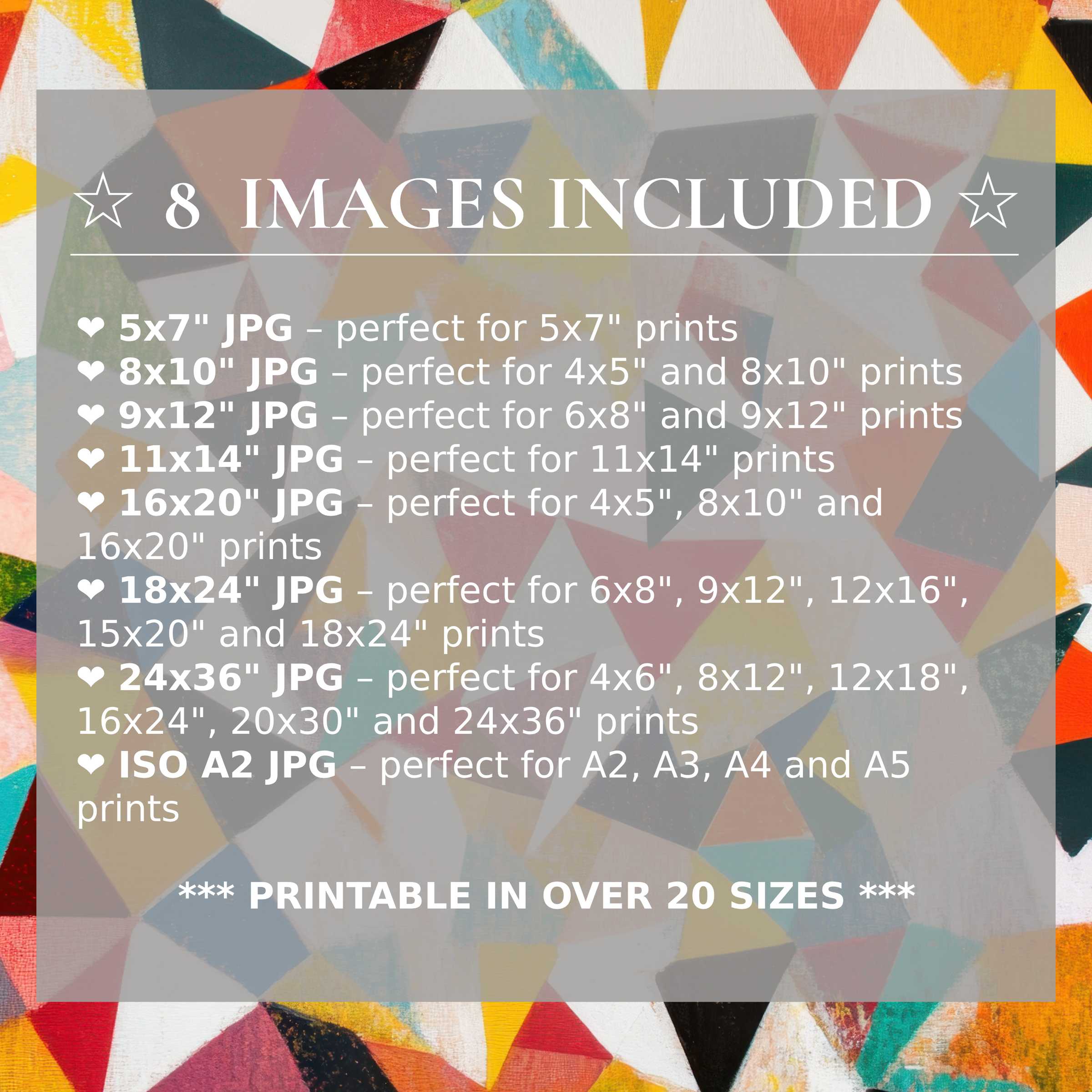 Radiant minimalist digital print in bold reds, yellows, and blues, delivered in 8 high-quality sizes to elevate modern interiors with versatile elegance