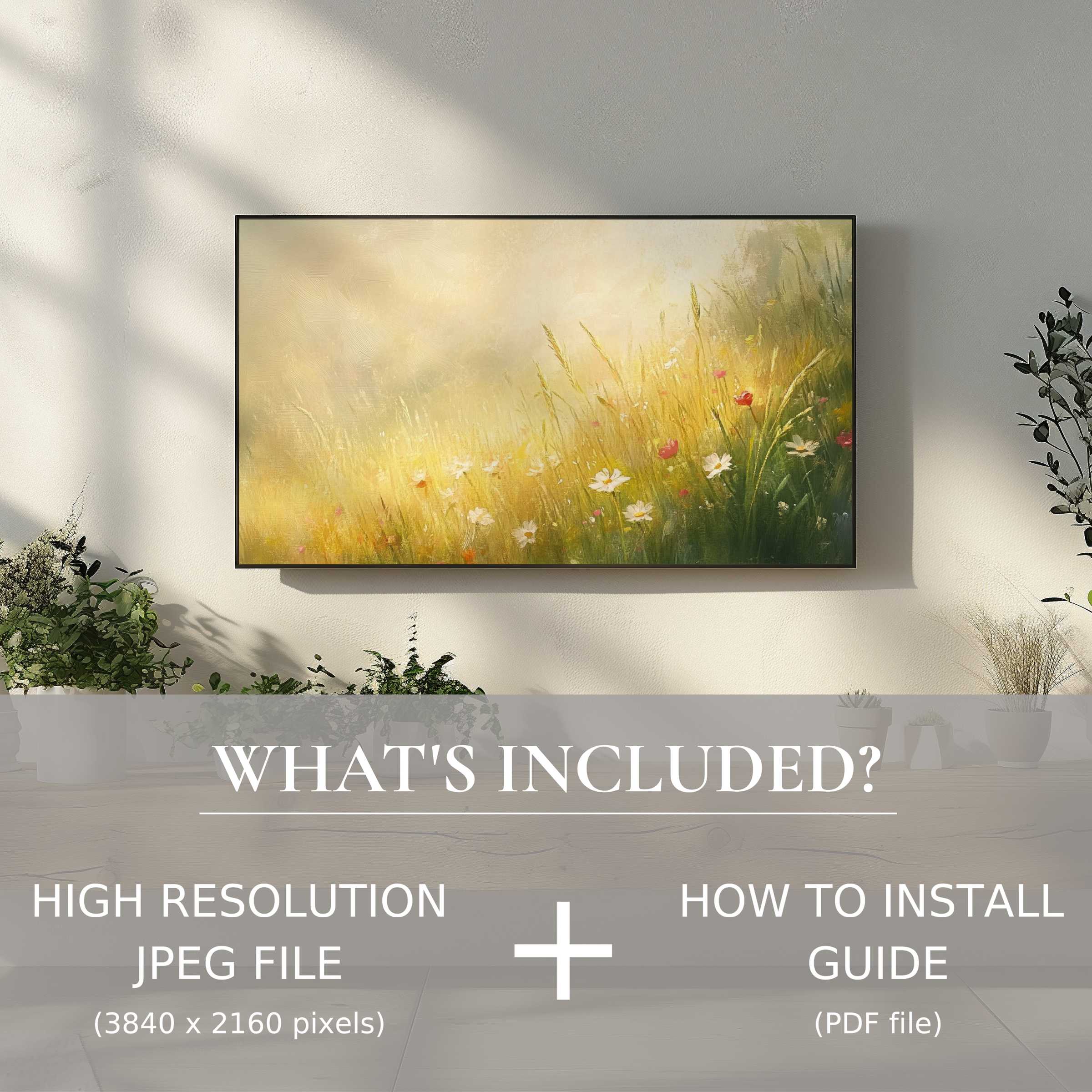 Elegant landscape digital TV art download brightens modern living spaces with easy digital use and refined floral design