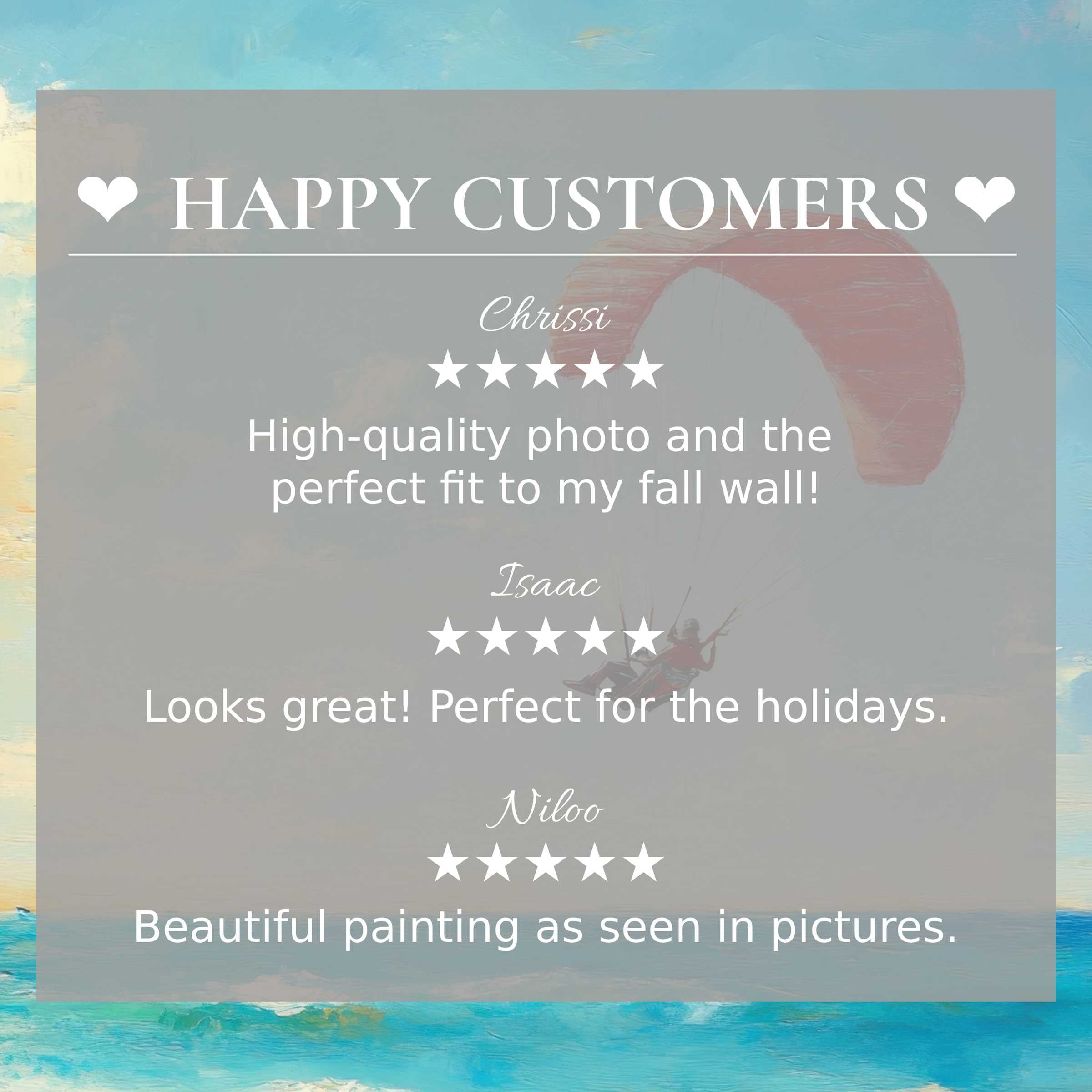 Beach art for Frame TV with abstract sunset hues, showcasing happy customer reviews and elegant, trusted style