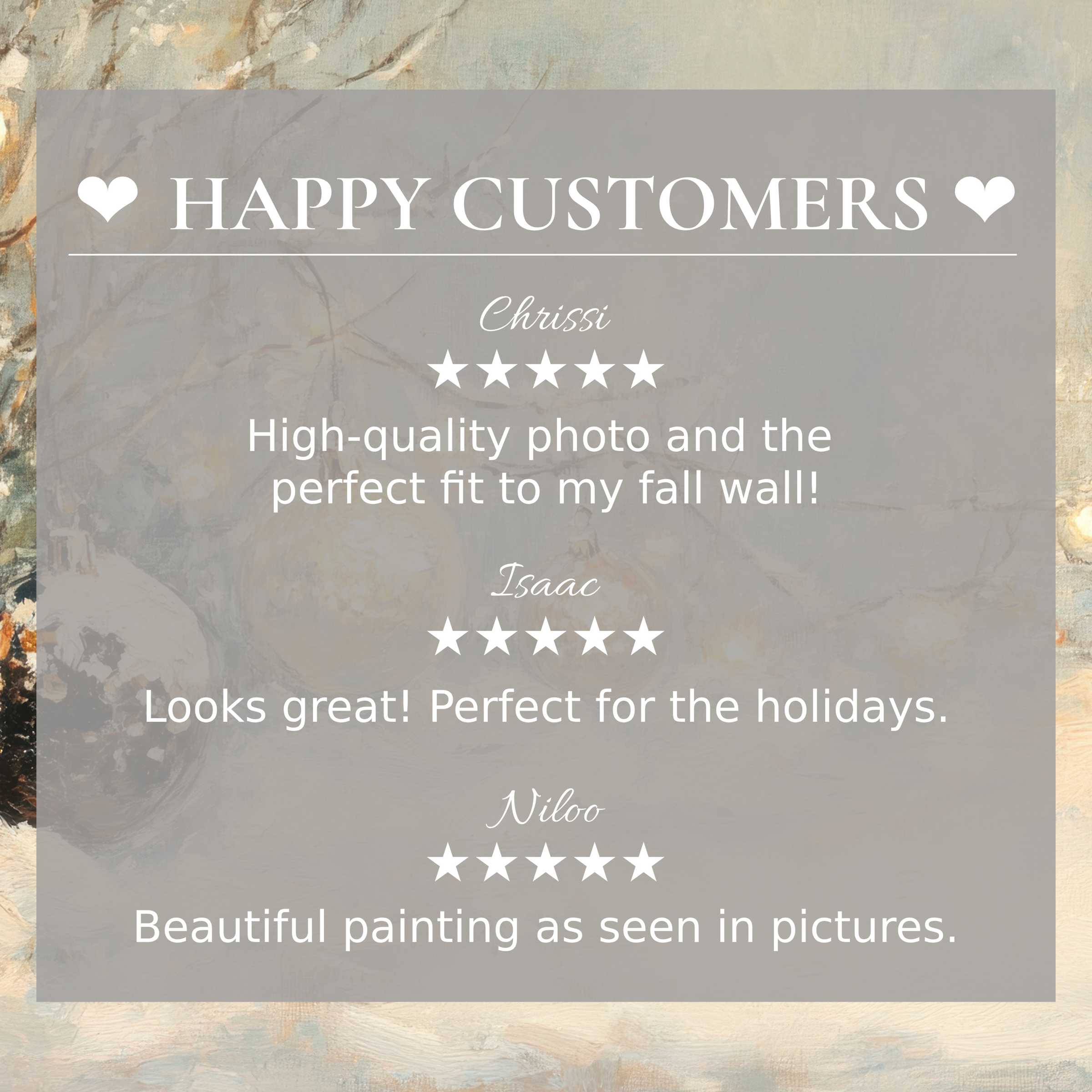 Elegant christmas art for Frame TV with abstract warm tones, highlighting happy customer reviews that build trust and style