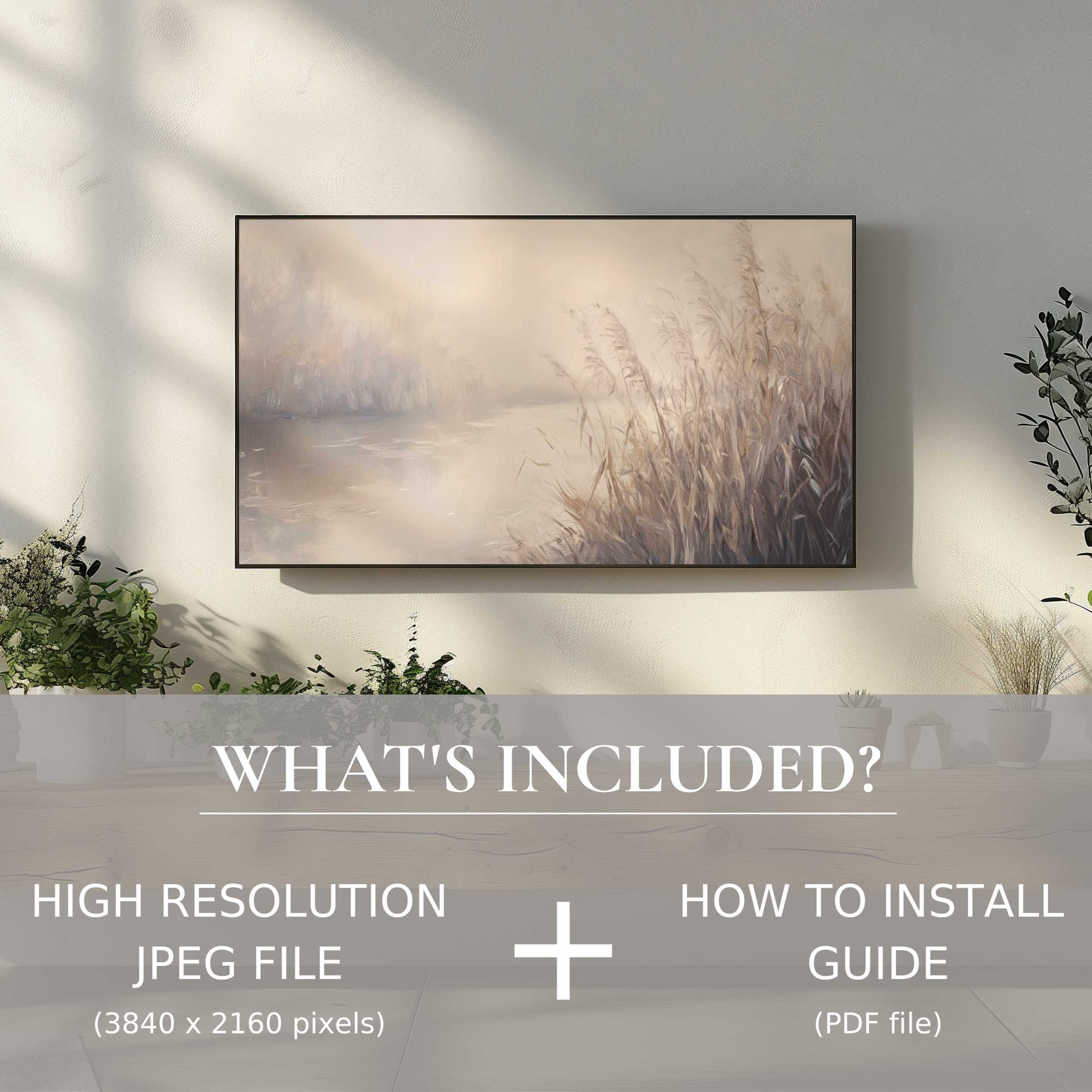 Elegant vintage digital TV art download, effortlessly elevating your living space with easy digital use and serene design