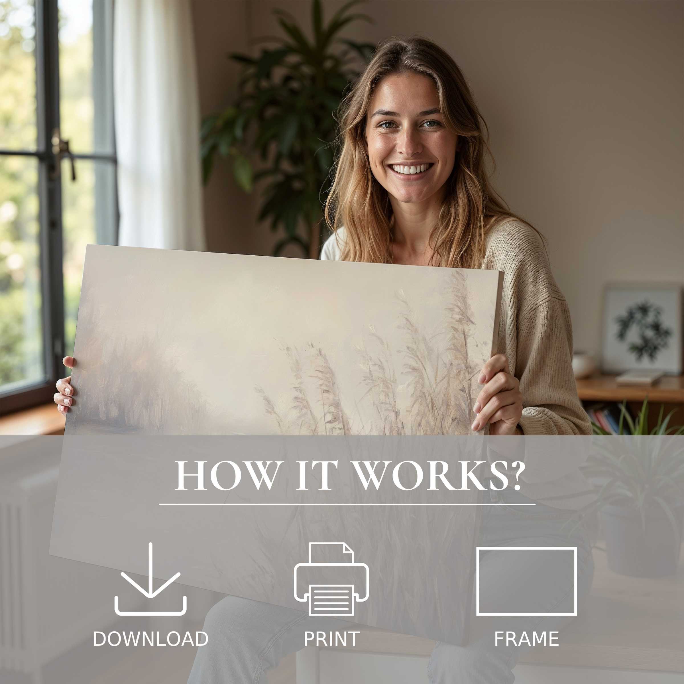 Elegant vintage digital art print evoking calm connection in a modern home, inspiring joy through seamless living art