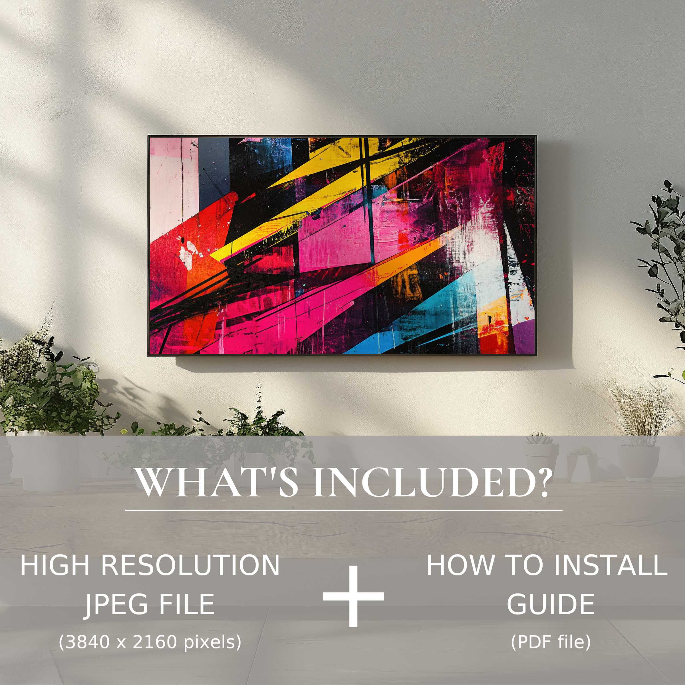 Elegant pop art digital TV art download brightens chic living spaces with easy digital use and vibrant modern flair