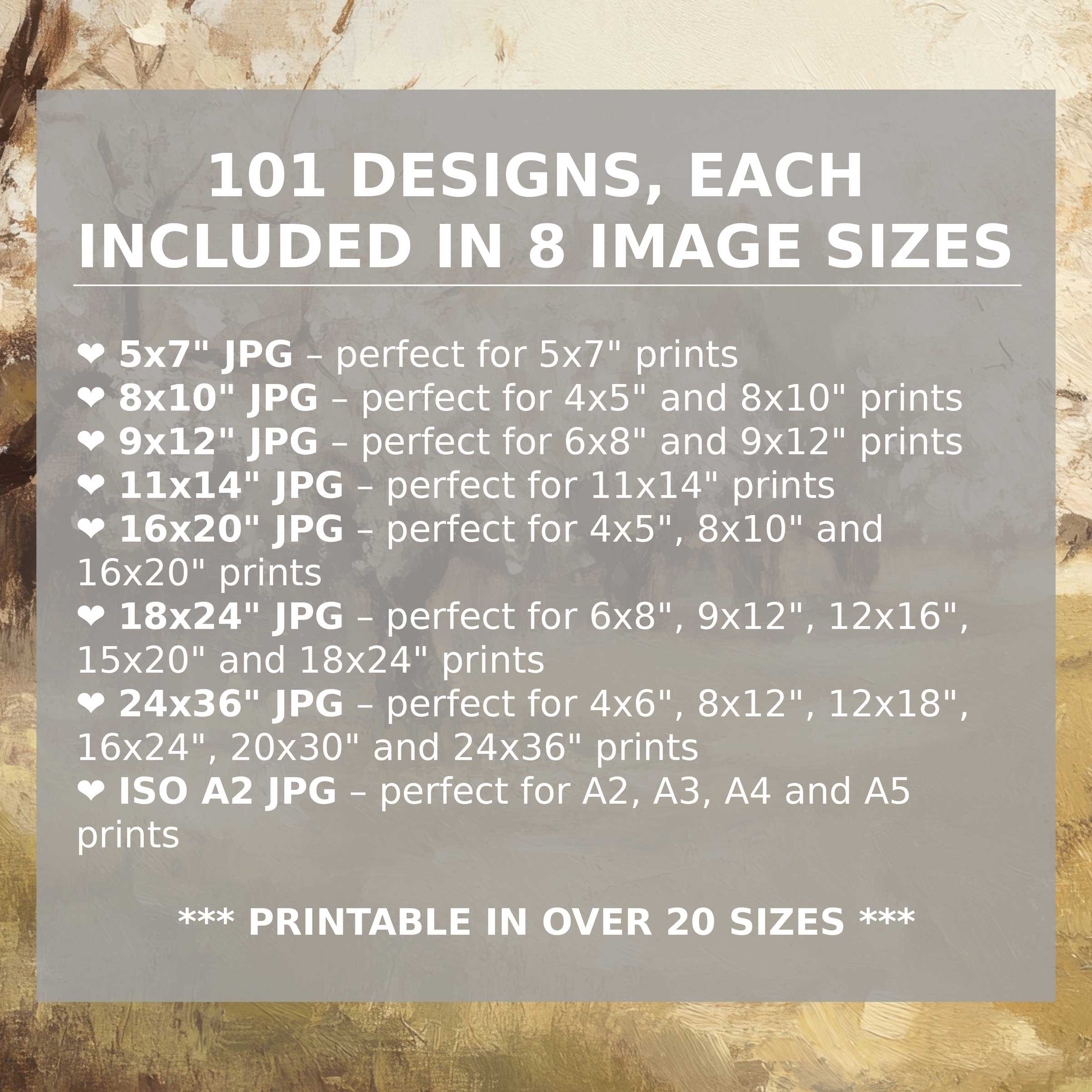 Trees Digital Art Prints Set, high-resolution JPGs in multiple sizes for crisp gallery-quality prints, instant download