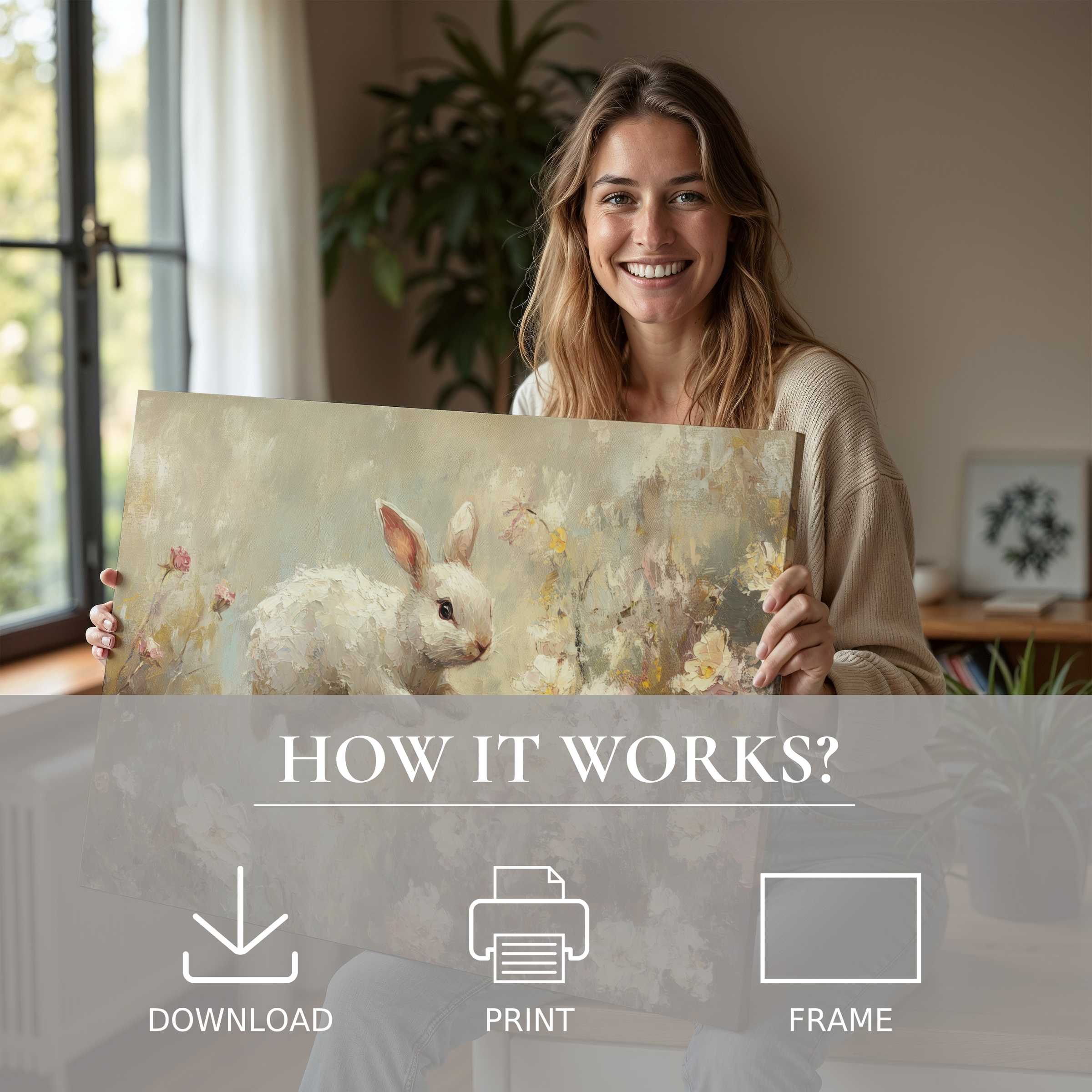A serene moment in a stylish home, where an easter digital art print imbues joy and effortless elegance
